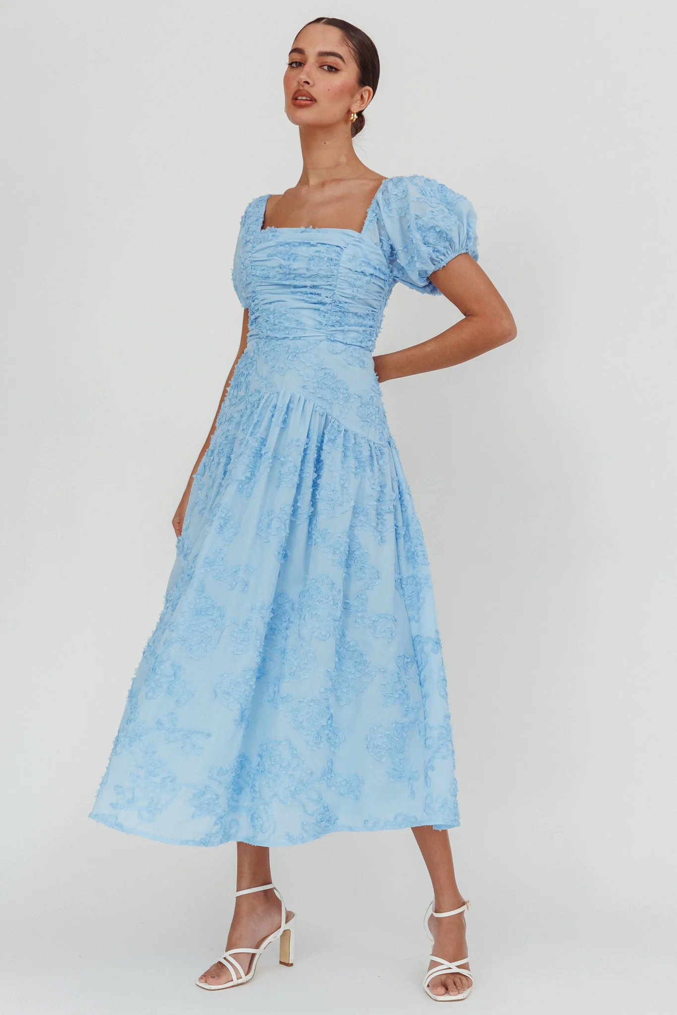 Telma Puff Sleeves Midi Dress Blue - Image 3