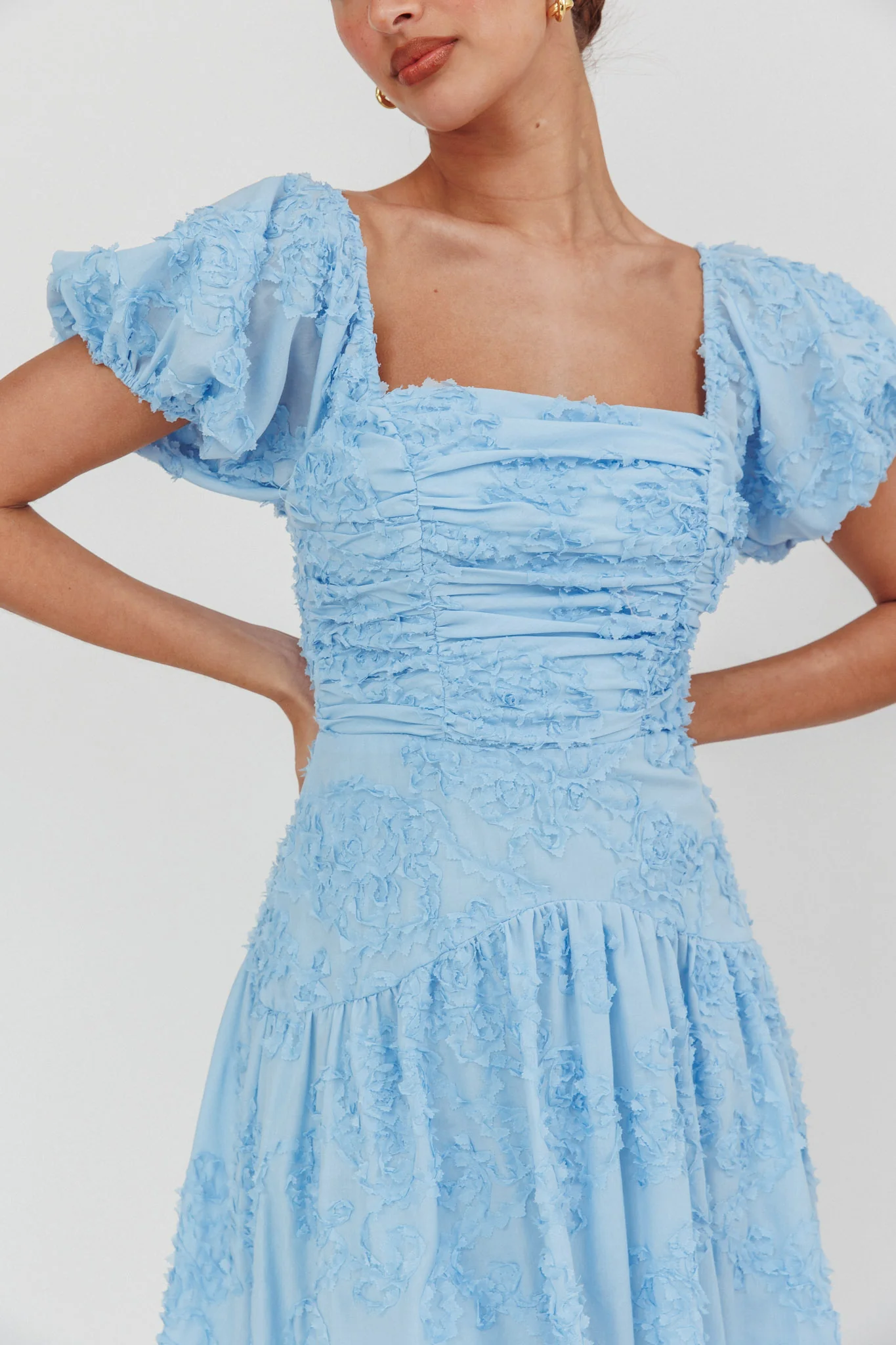 Telma Puff Sleeves Midi Dress Blue - Image 4