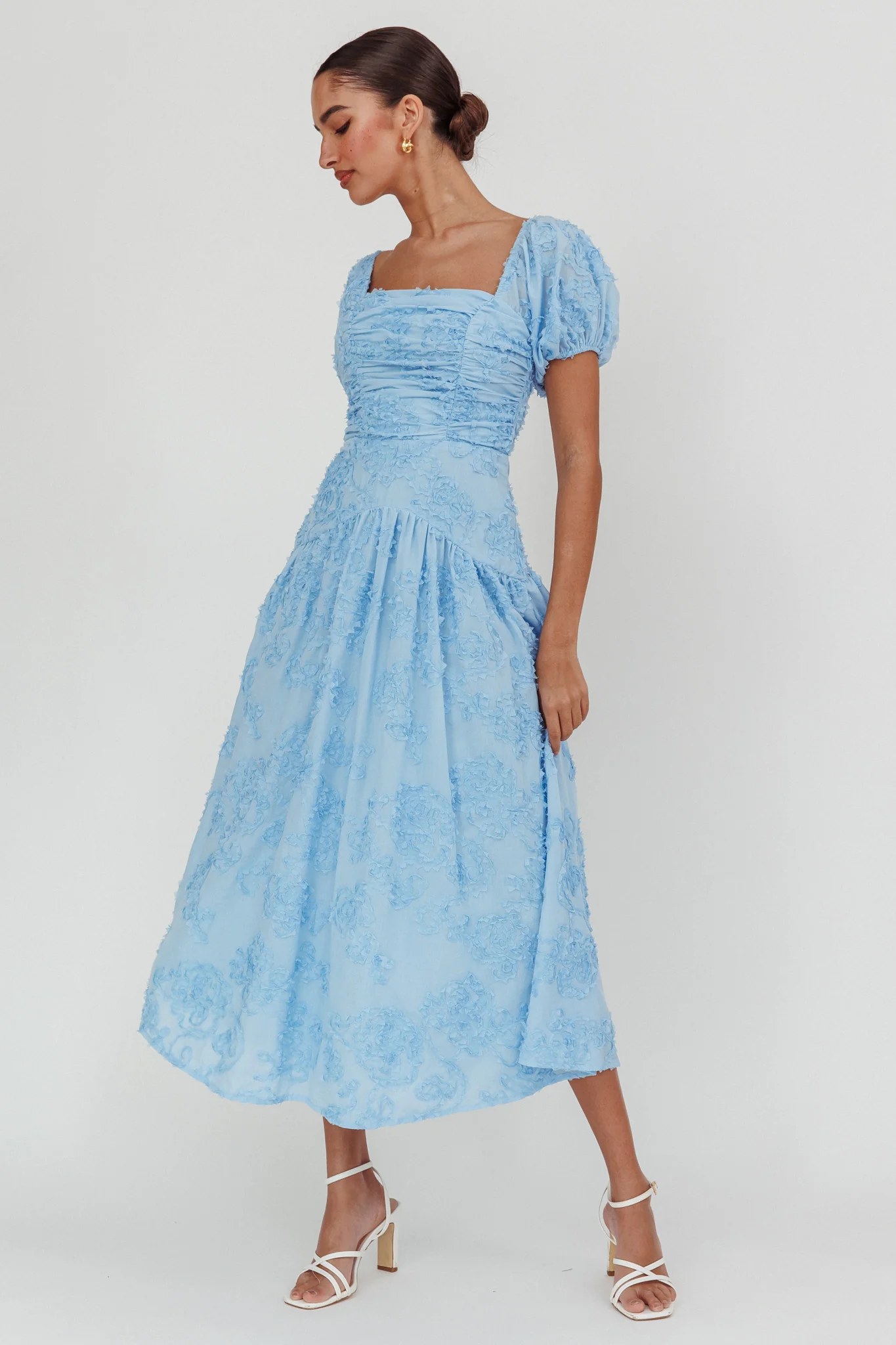 Telma Puff Sleeves Midi Dress Blue - Image 5