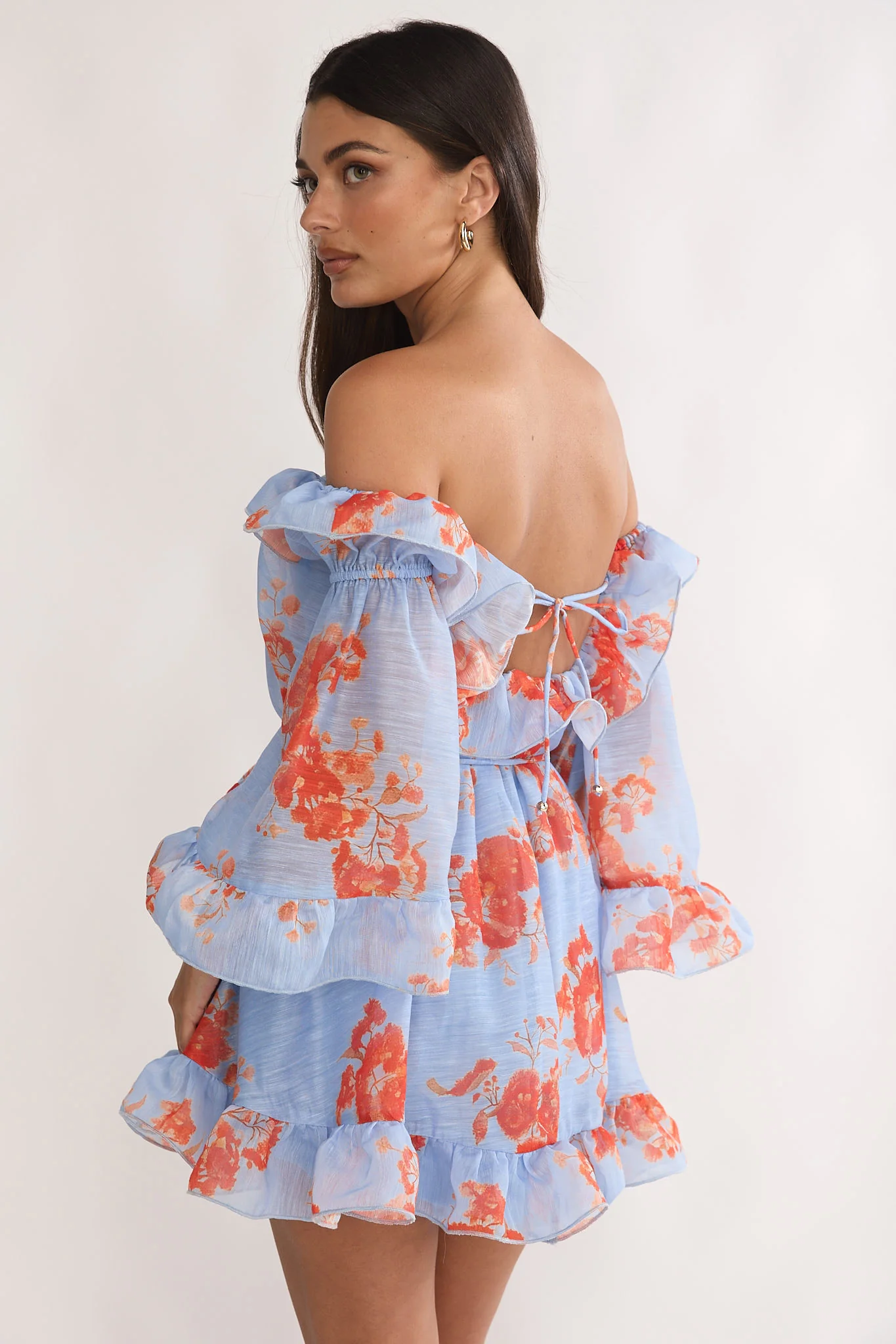 Telora Off-Shoulder Ruffle Mini Dress Floral Blue - Image 2