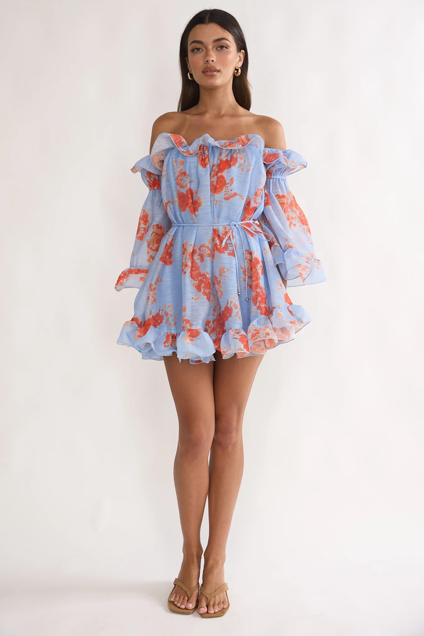 Telora Off-Shoulder Ruffle Mini Dress Floral Blue - Image 4
