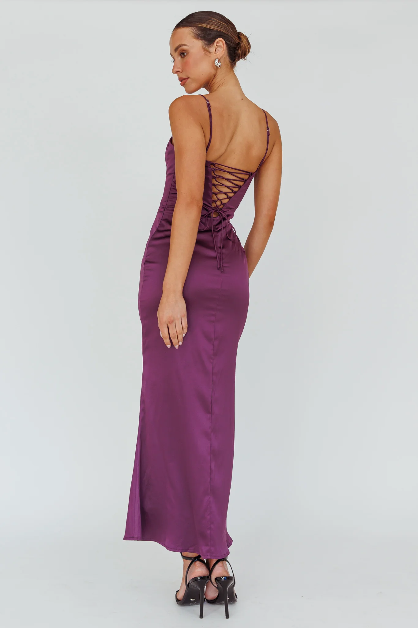 Teneal Lace-Up Back Maxi Dress Plum - Image 2