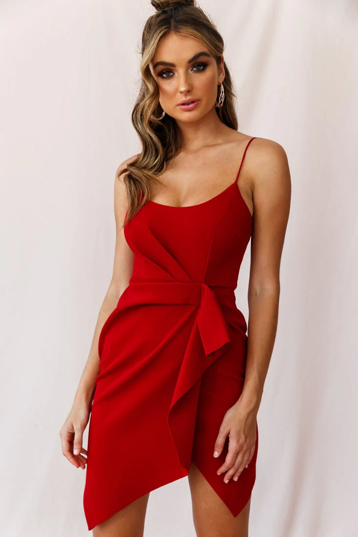 Tesla Cami Strap Sculpted Fabric Dress Red - Image 5