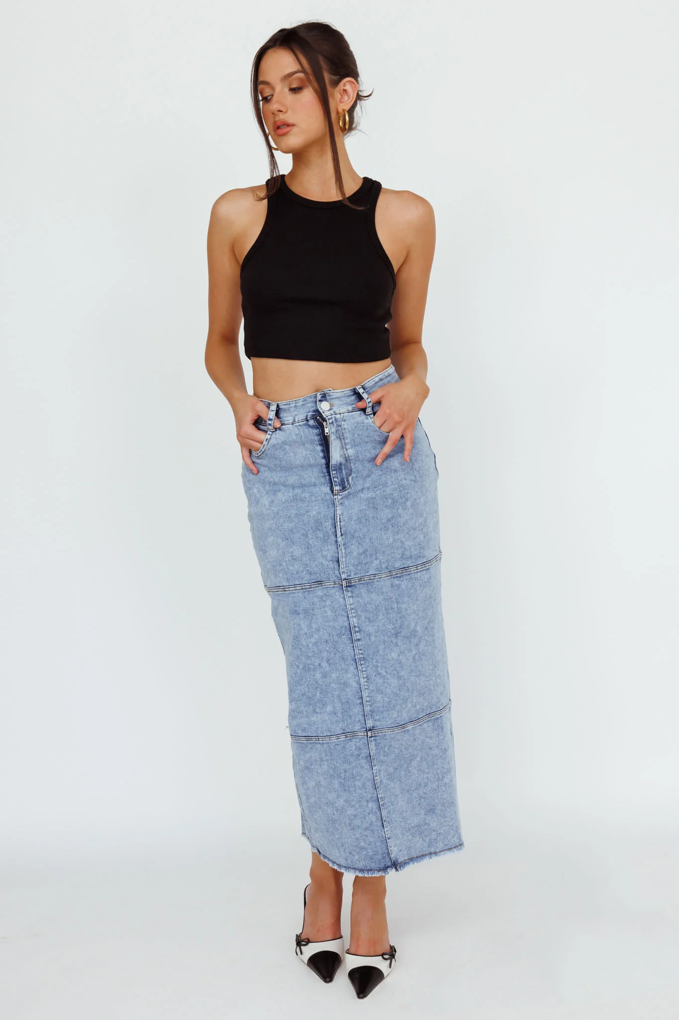 Thalia Pocket Midi Skirt Denim - Image 3