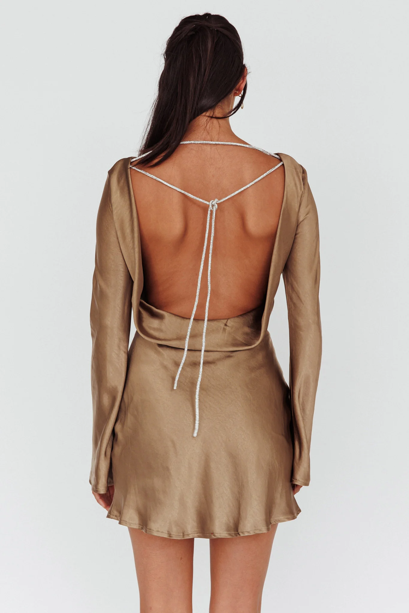 Thank Me Later Long Sleeve Diamante Rope Dress Olive - Image 2