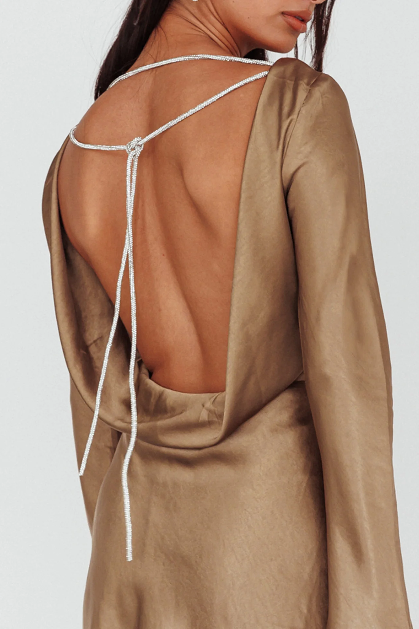 Thank Me Later Long Sleeve Diamante Rope Dress Olive - Image 4