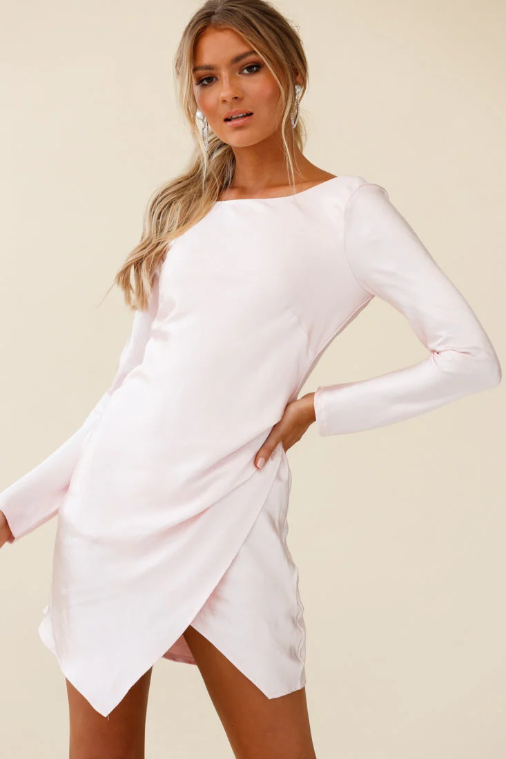 Thank Me Later Long Sleeve Open Back Dress Baby Pink - Image 4
