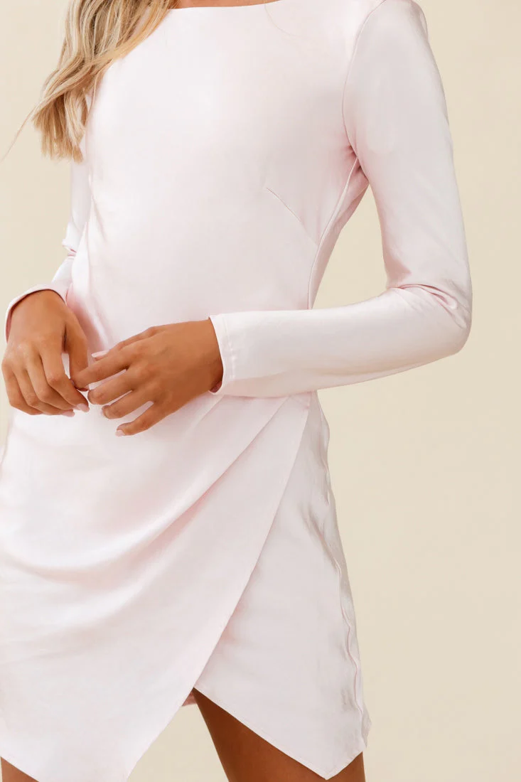 Thank Me Later Long Sleeve Open Back Dress Baby Pink - Image 6