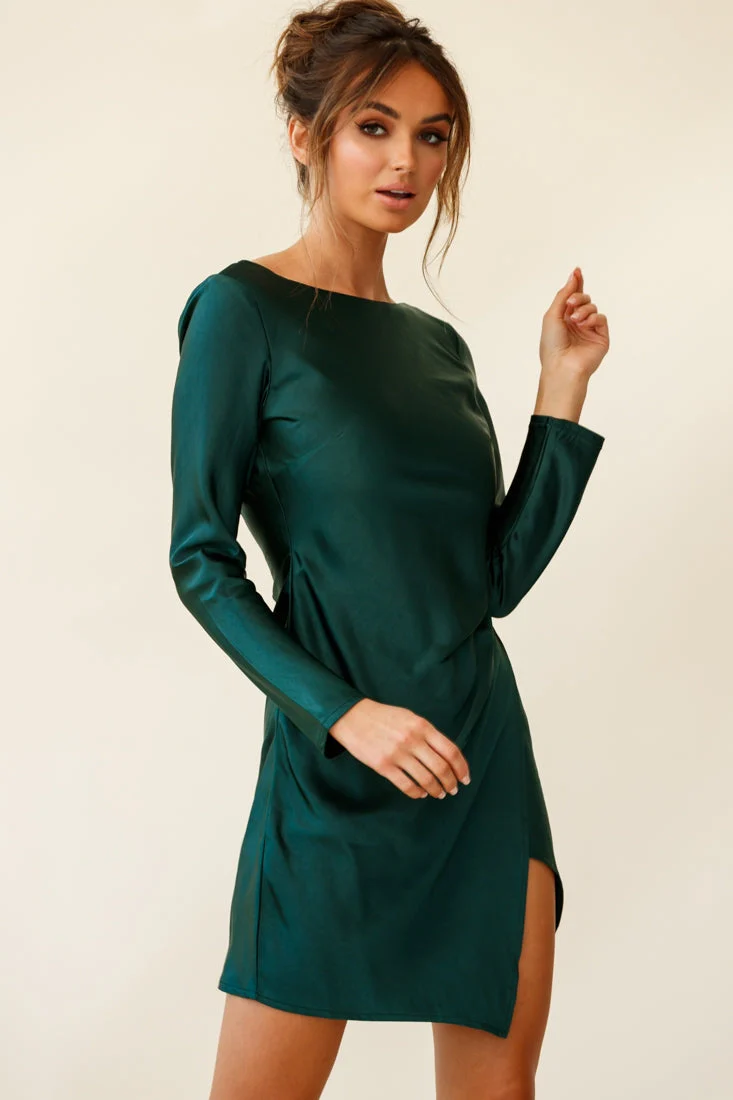 Thank Me Later Long Sleeve Open Back Dress Forest Green - Image 5