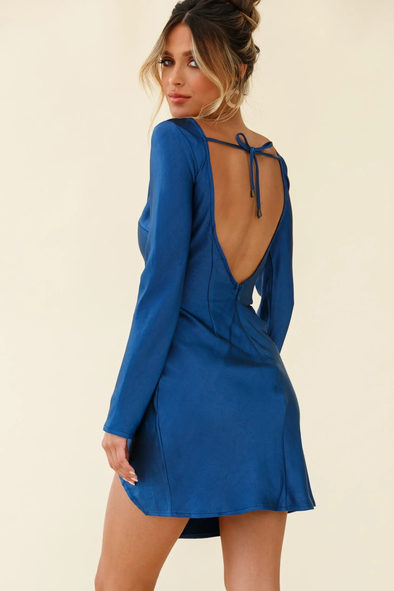 Thank Me Later Long Sleeve Open Back Dress Navy - Image 5