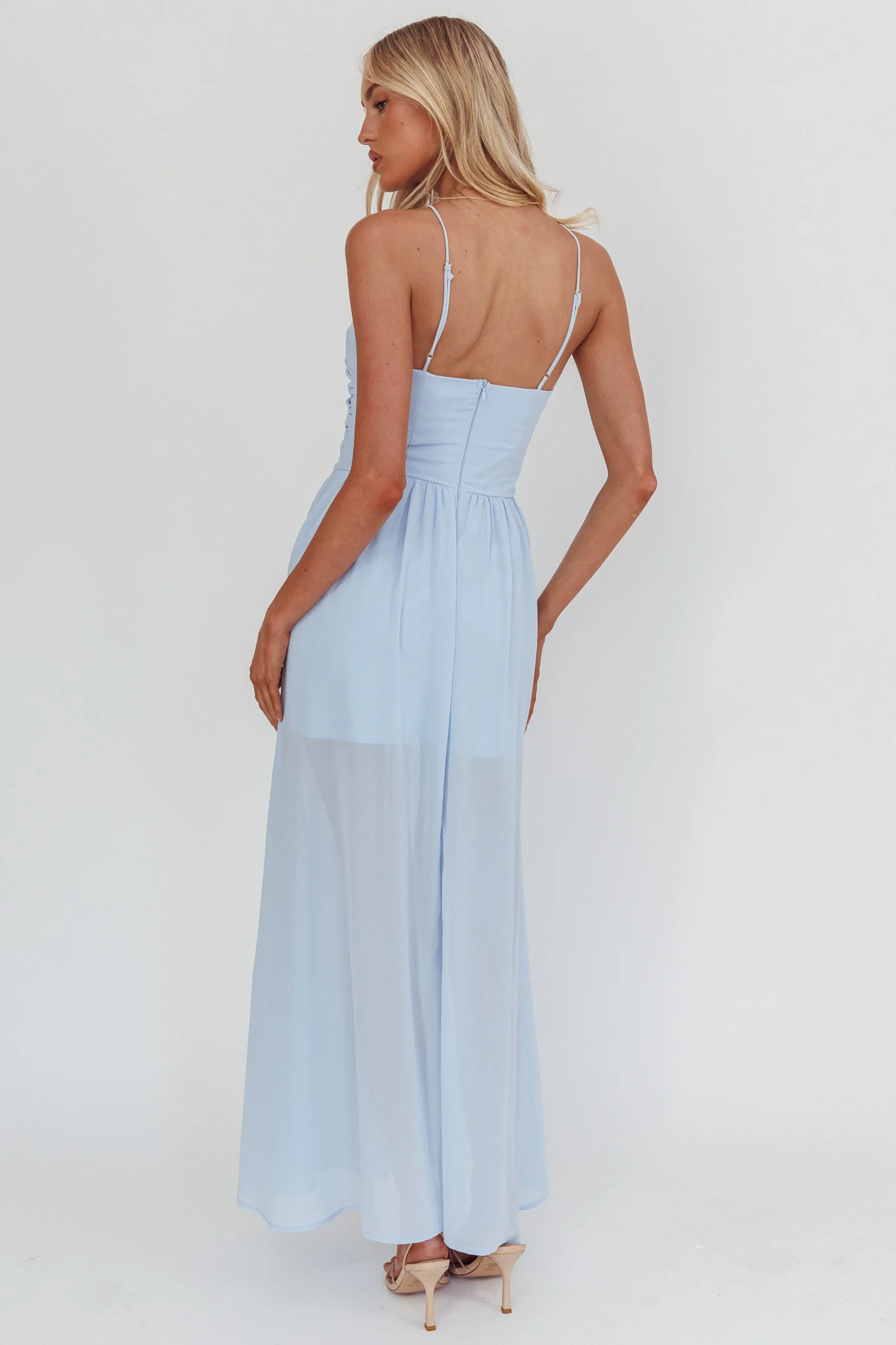The Dreamers Ruched Basque Waist Maxi Dress Blue - Image 2