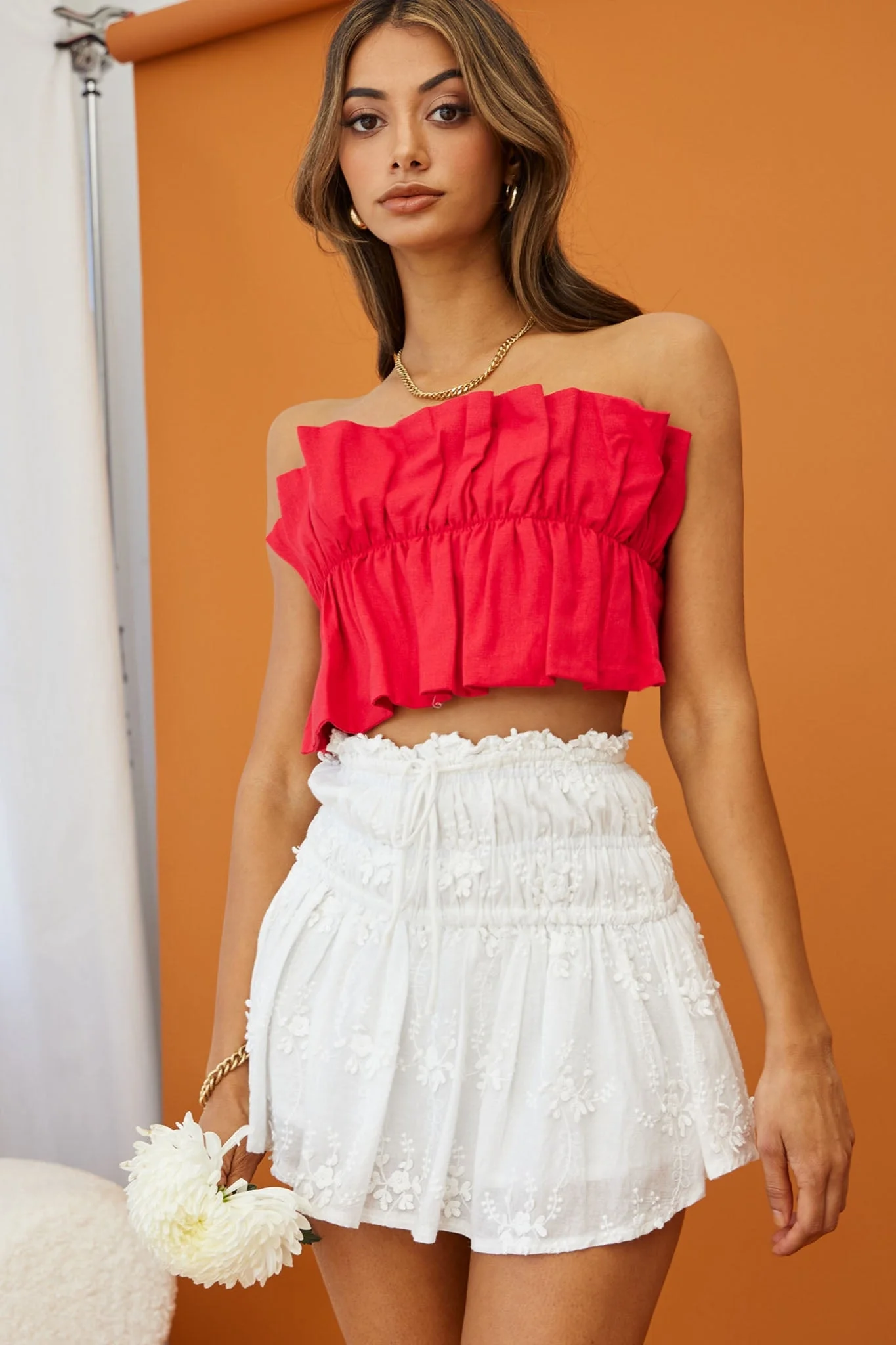Thea Ruffle Crop Top Red - Image 5