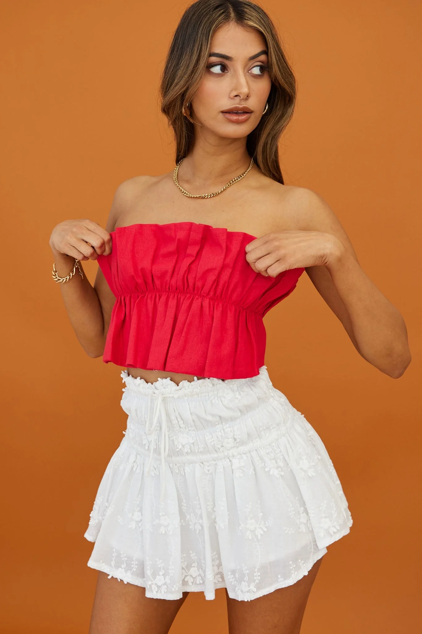 Thea Ruffle Crop Top Red - Image 6
