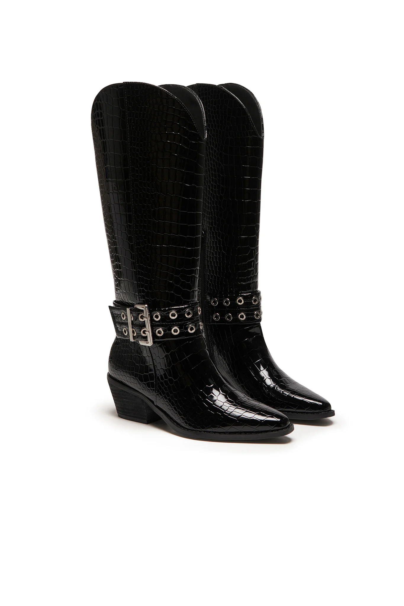 THERAPY Maiden Cowboy Boot Black Patent Croc - Image 4