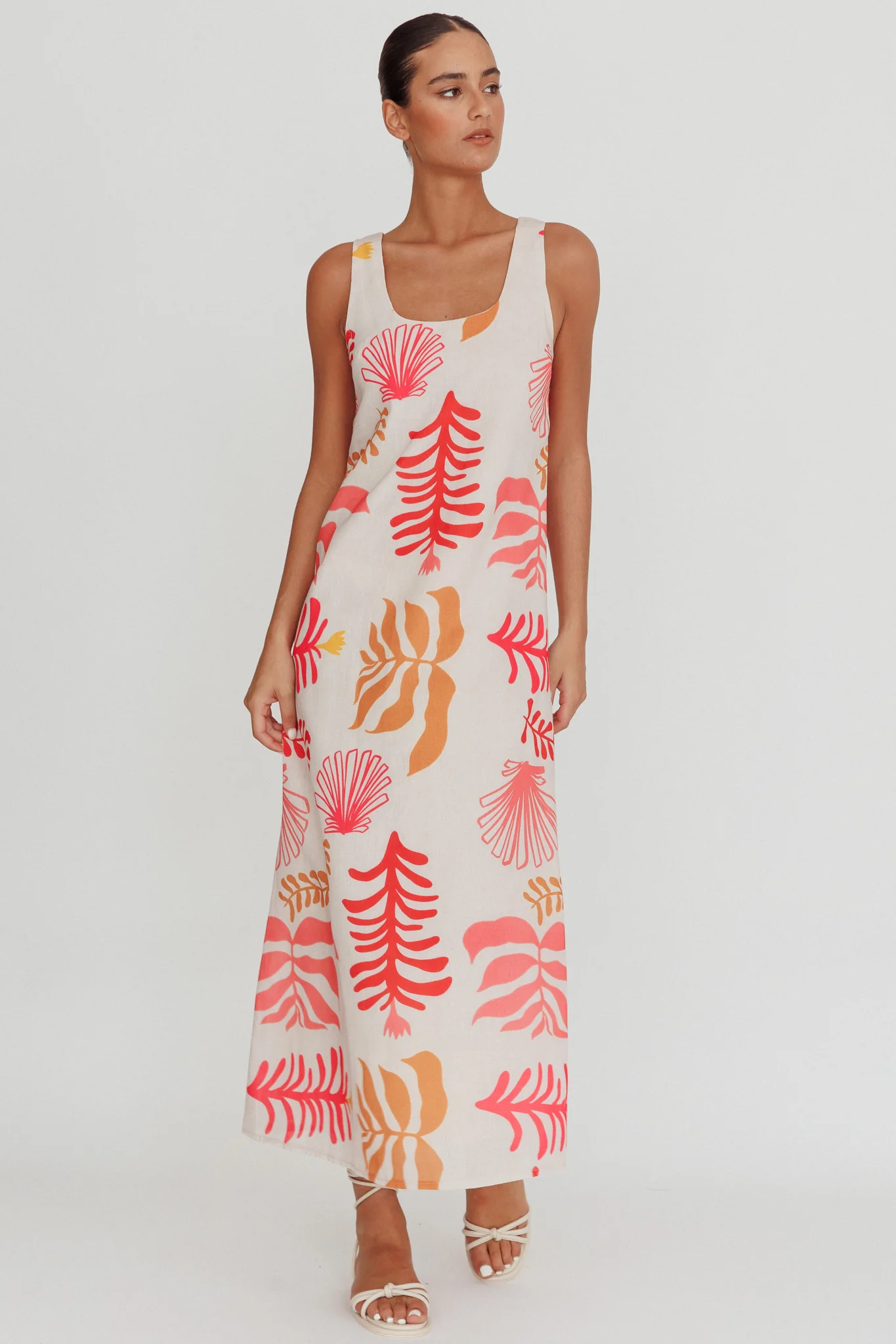 Thetis Leaf And Shell Maxi Slip Dress Pink - Image 3