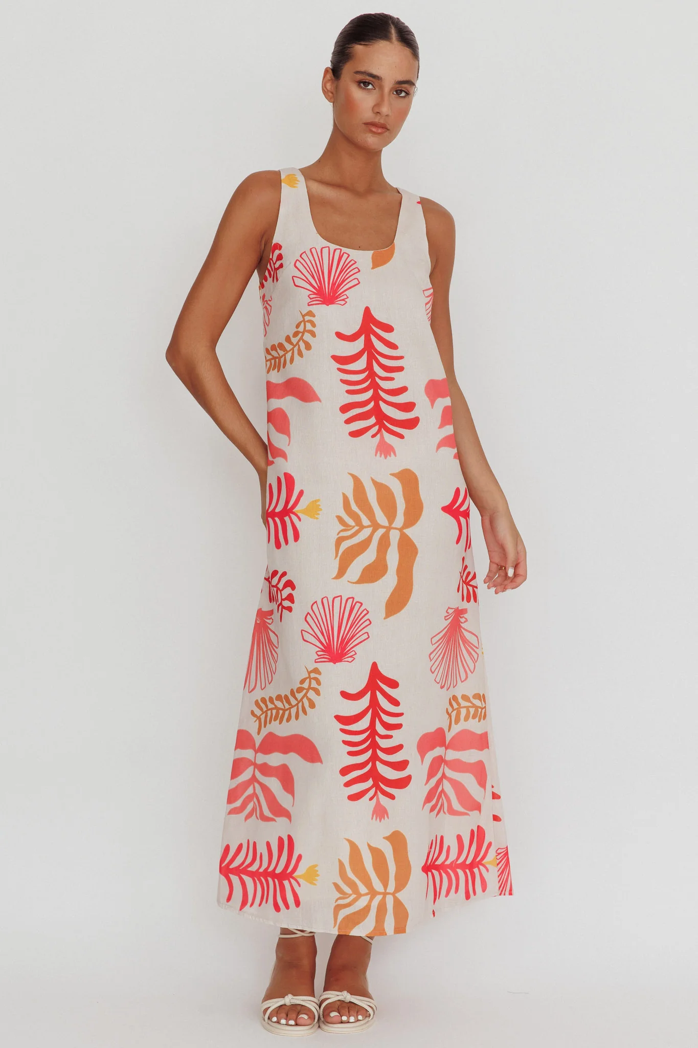 Thetis Leaf And Shell Maxi Slip Dress Pink - Image 5