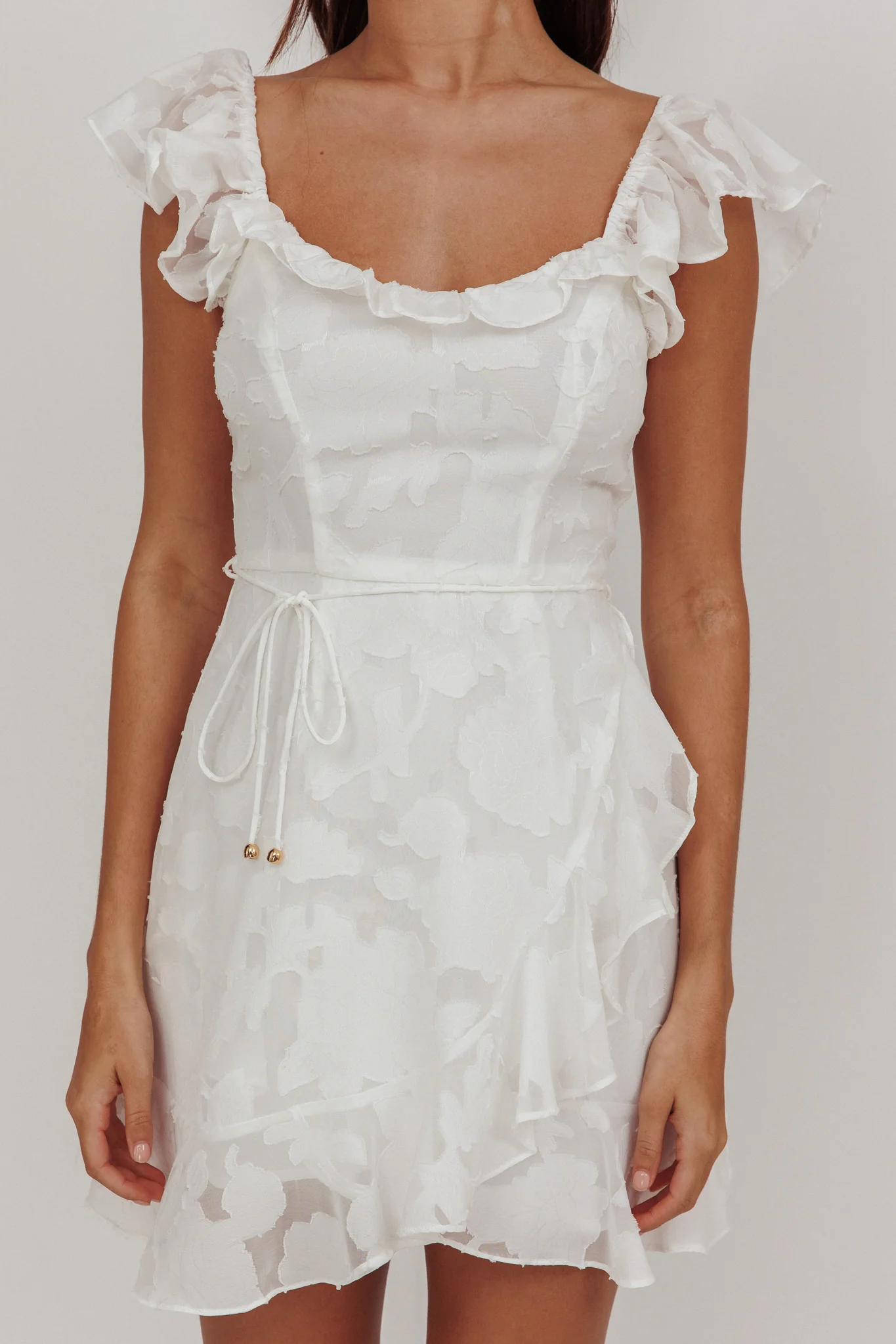 Thinkin' Bout You Ruffle Trim Dress Textured White - Image 3