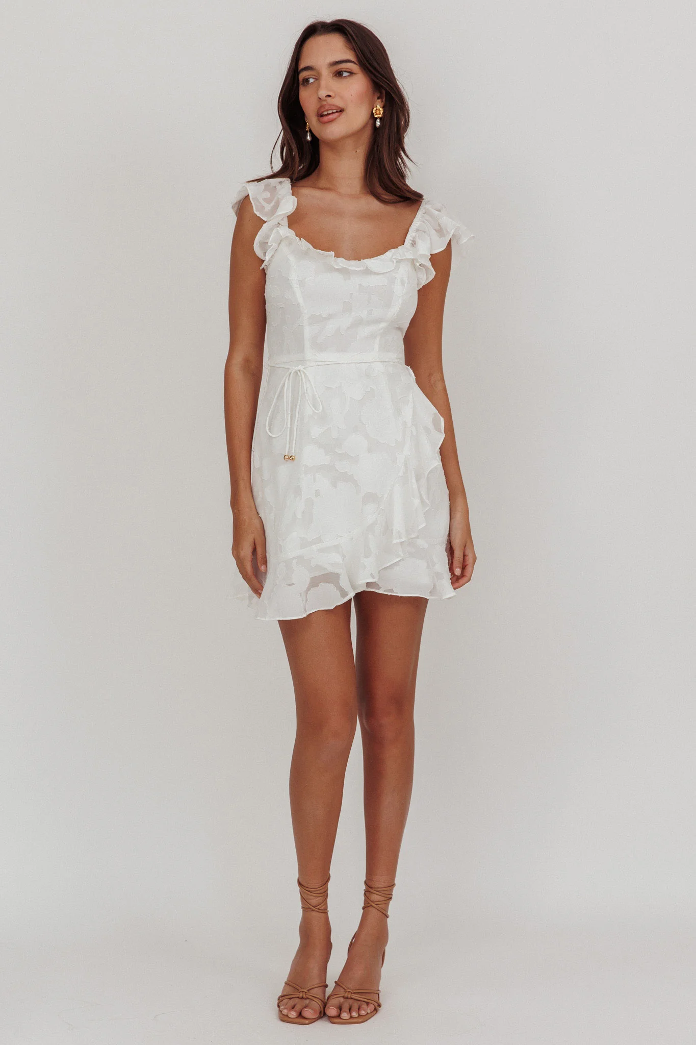 Thinkin' Bout You Ruffle Trim Dress Textured White - Image 4