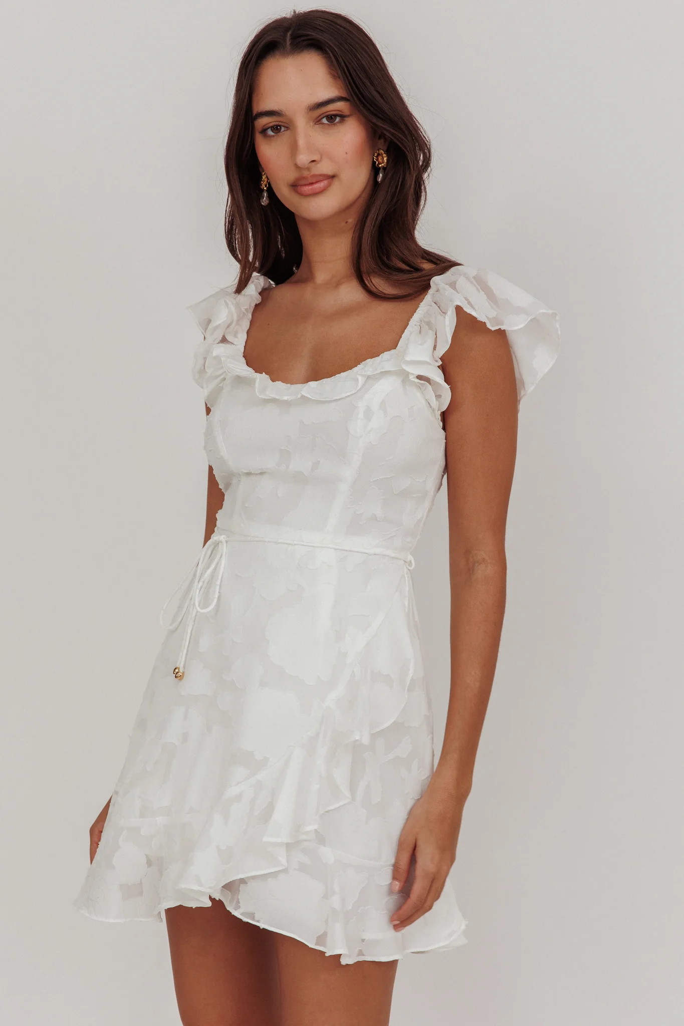 Thinkin' Bout You Ruffle Trim Dress Textured White - Image 5