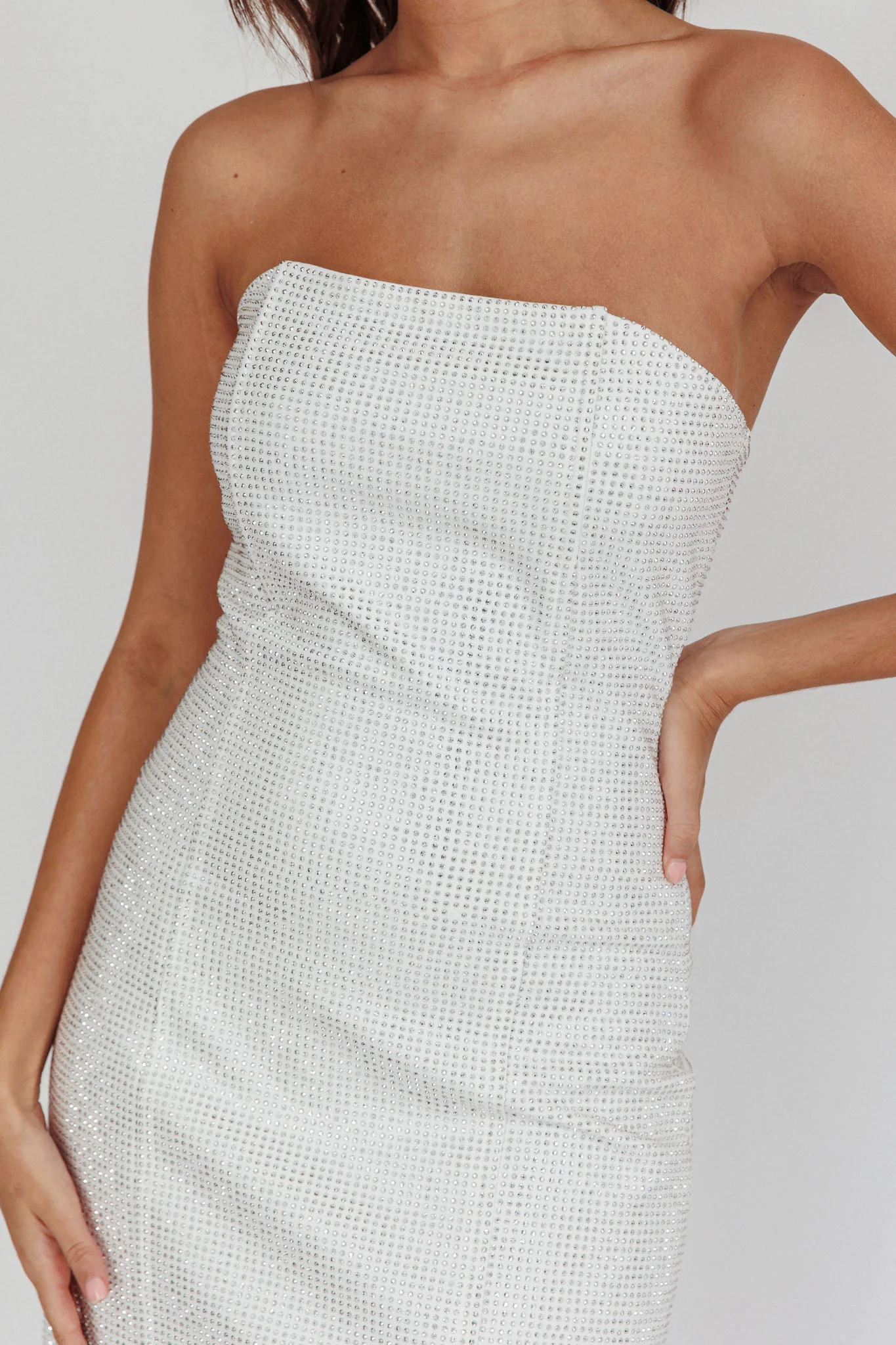 This Feeling Strapless Diamante Mini Dress White - Image 4