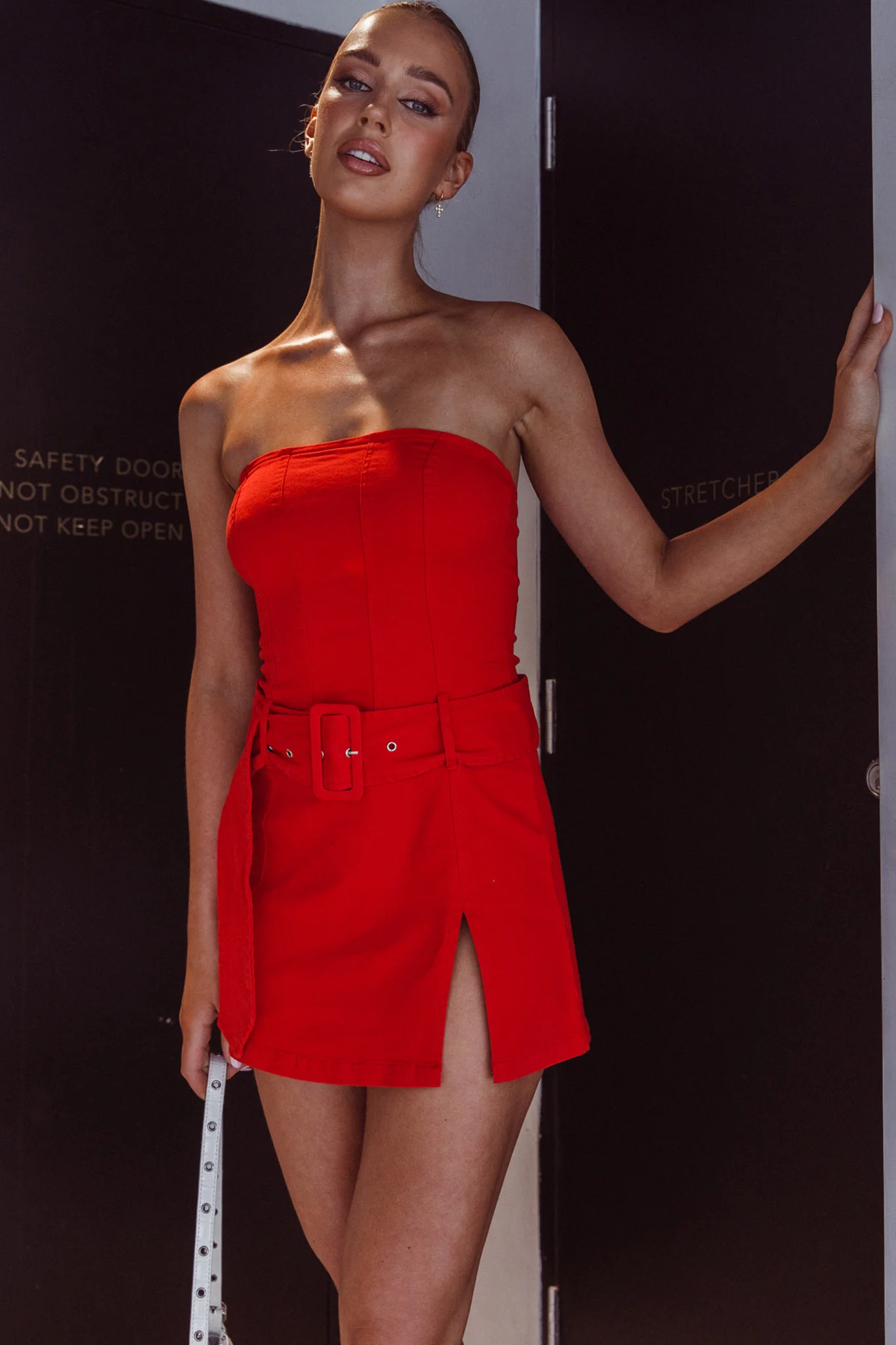 Thrill Seeker Belted Mini Dress Red - Image 2