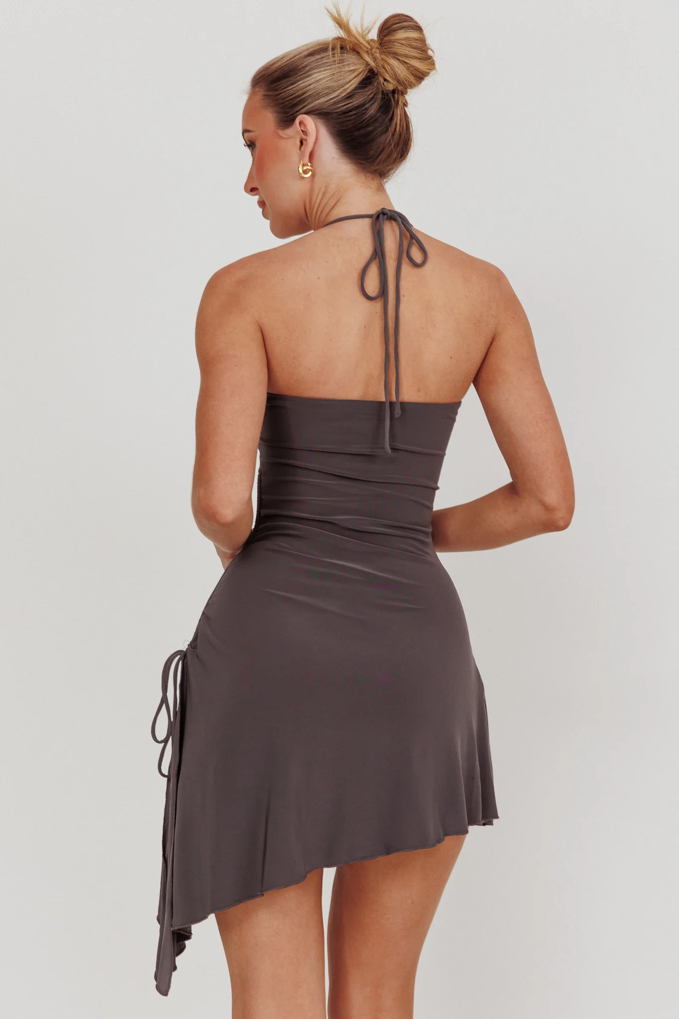Thriving Ruched Side Mini Dress Charcoal - Image 3