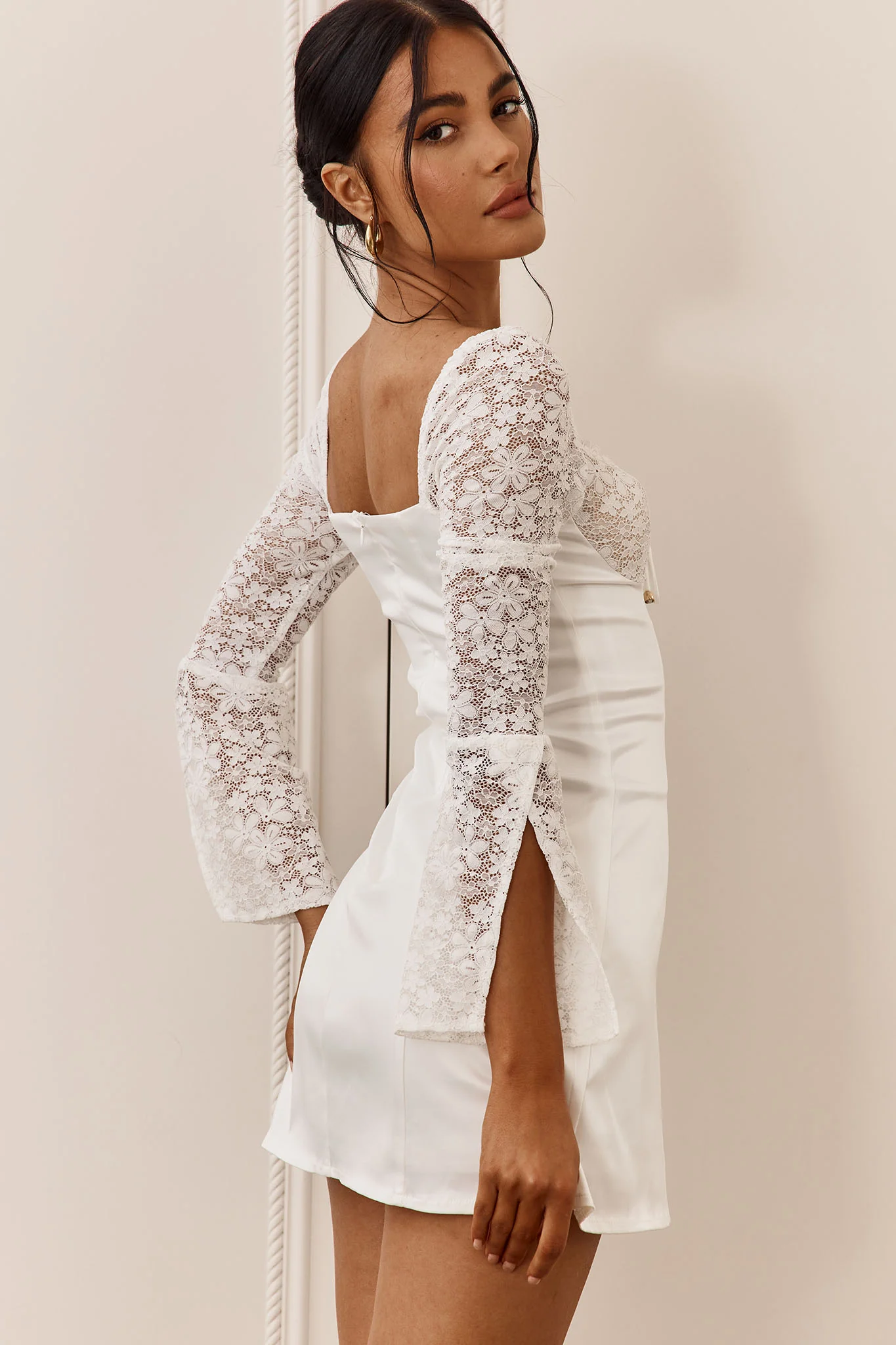 Ti Amo Lace Bust Long Sleeve Mini Dress White - Image 2