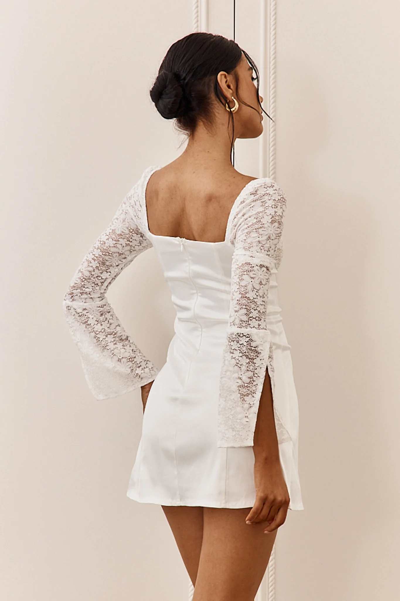 Ti Amo Lace Bust Long Sleeve Mini Dress White - Image 3