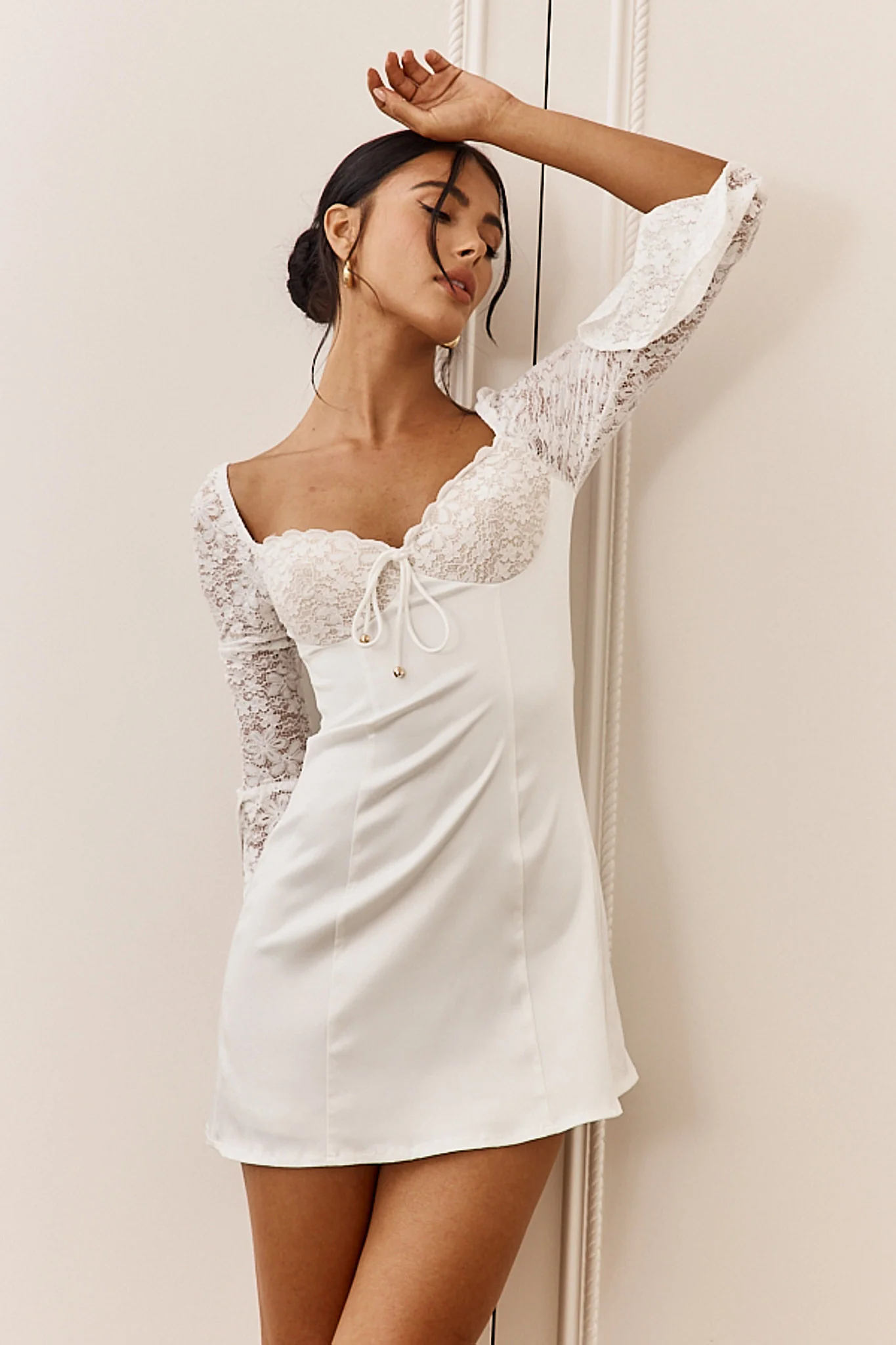 Ti Amo Lace Bust Long Sleeve Mini Dress White - Image 6