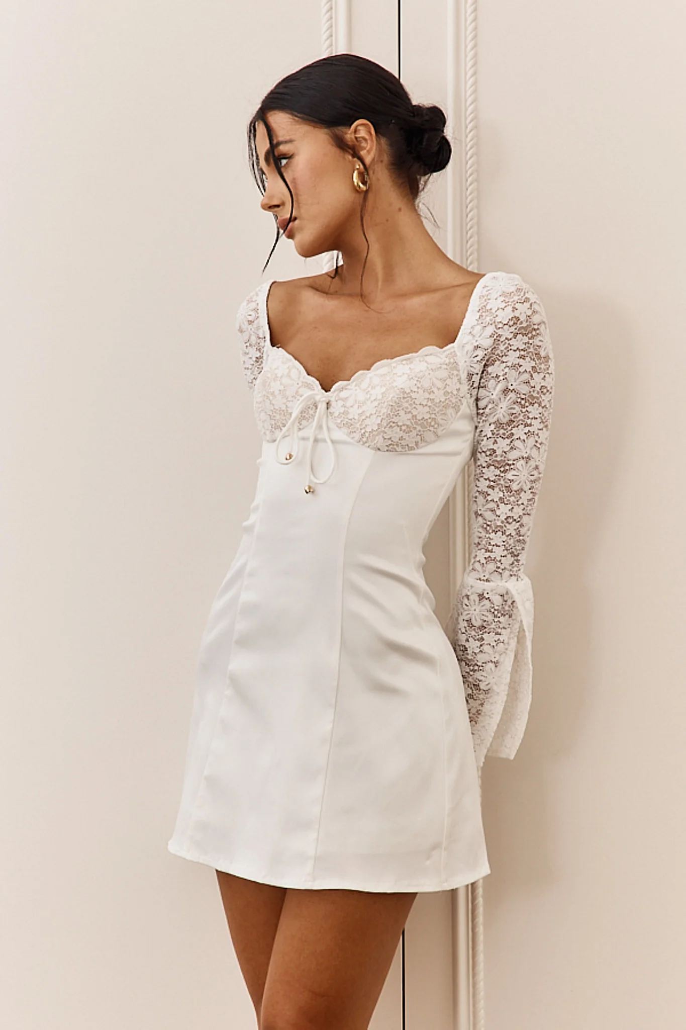 Ti Amo Lace Bust Long Sleeve Mini Dress White - Image 7