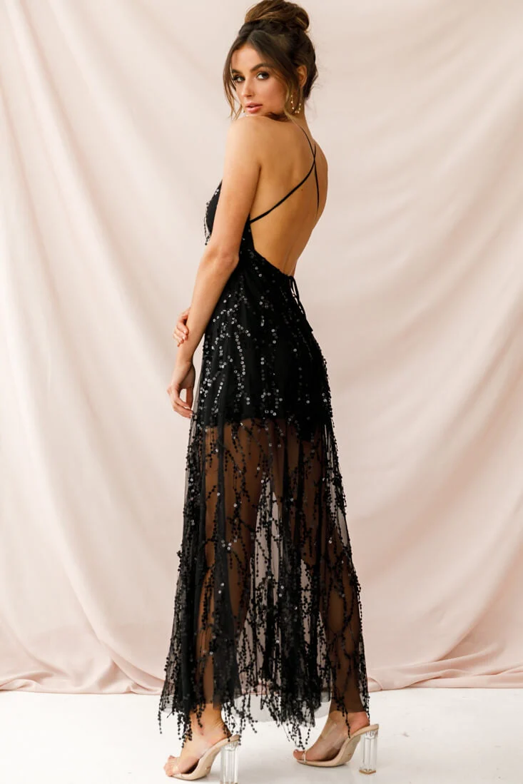 Tiara Sequin Maxi Dress Black - Image 13