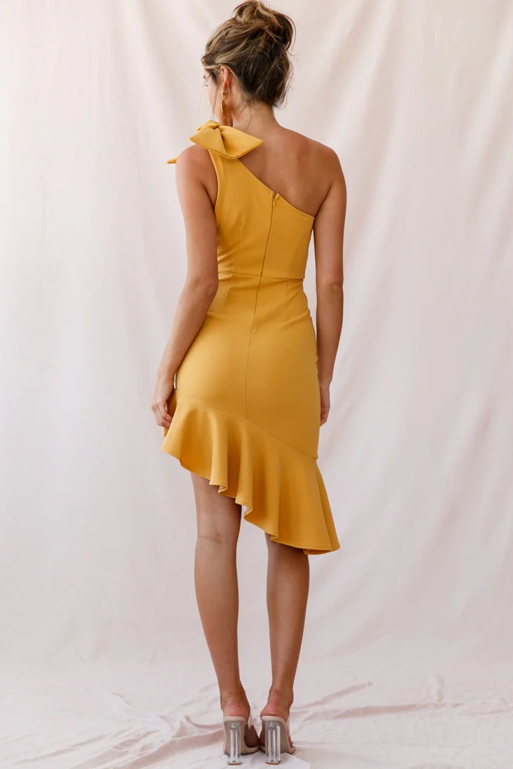 Tiffany One-Shoulder Bow Dress Mustard - Image 10