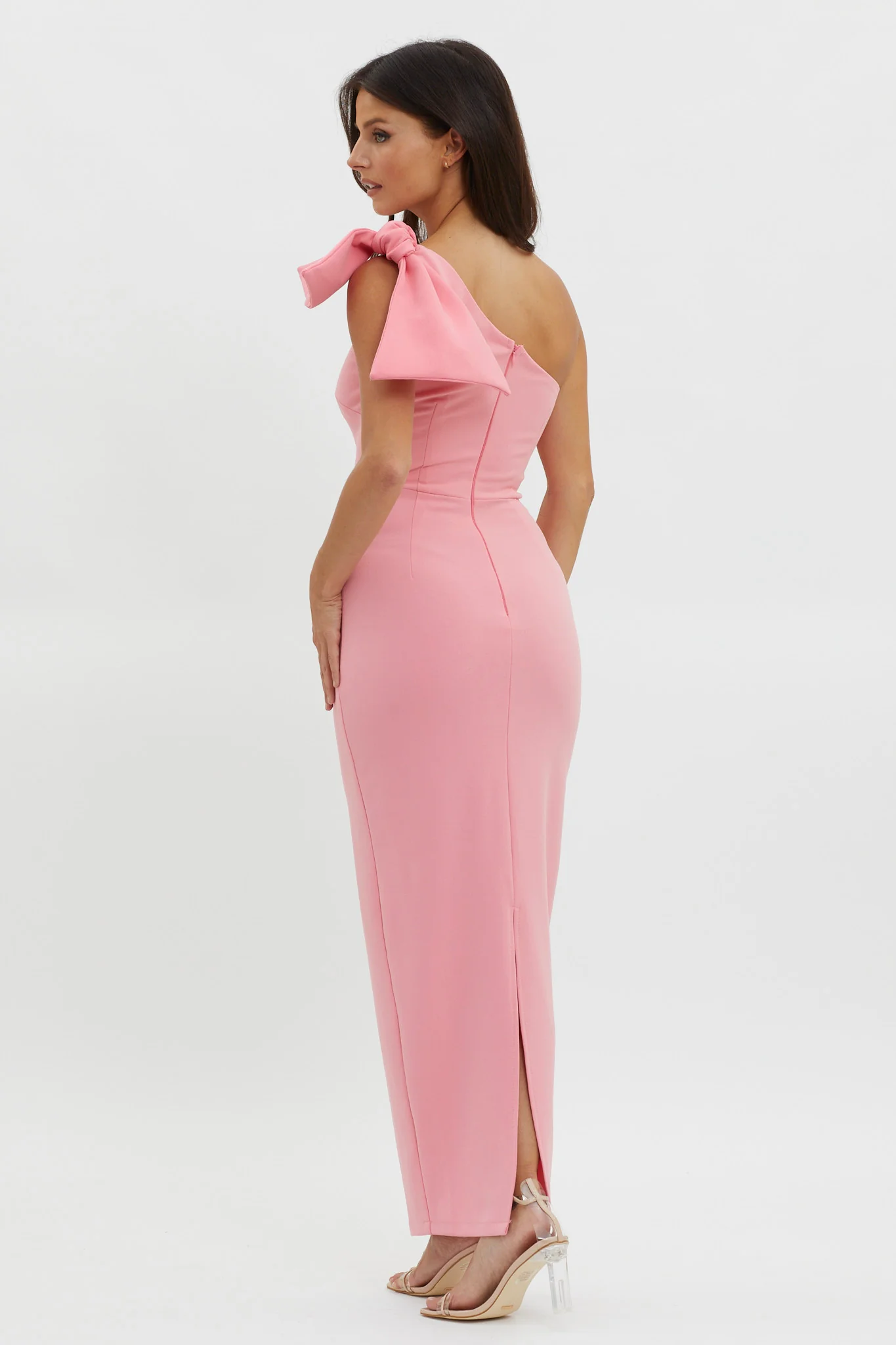 Tiffany One-Shoulder Bow Maxi Dress Pink - Image 2