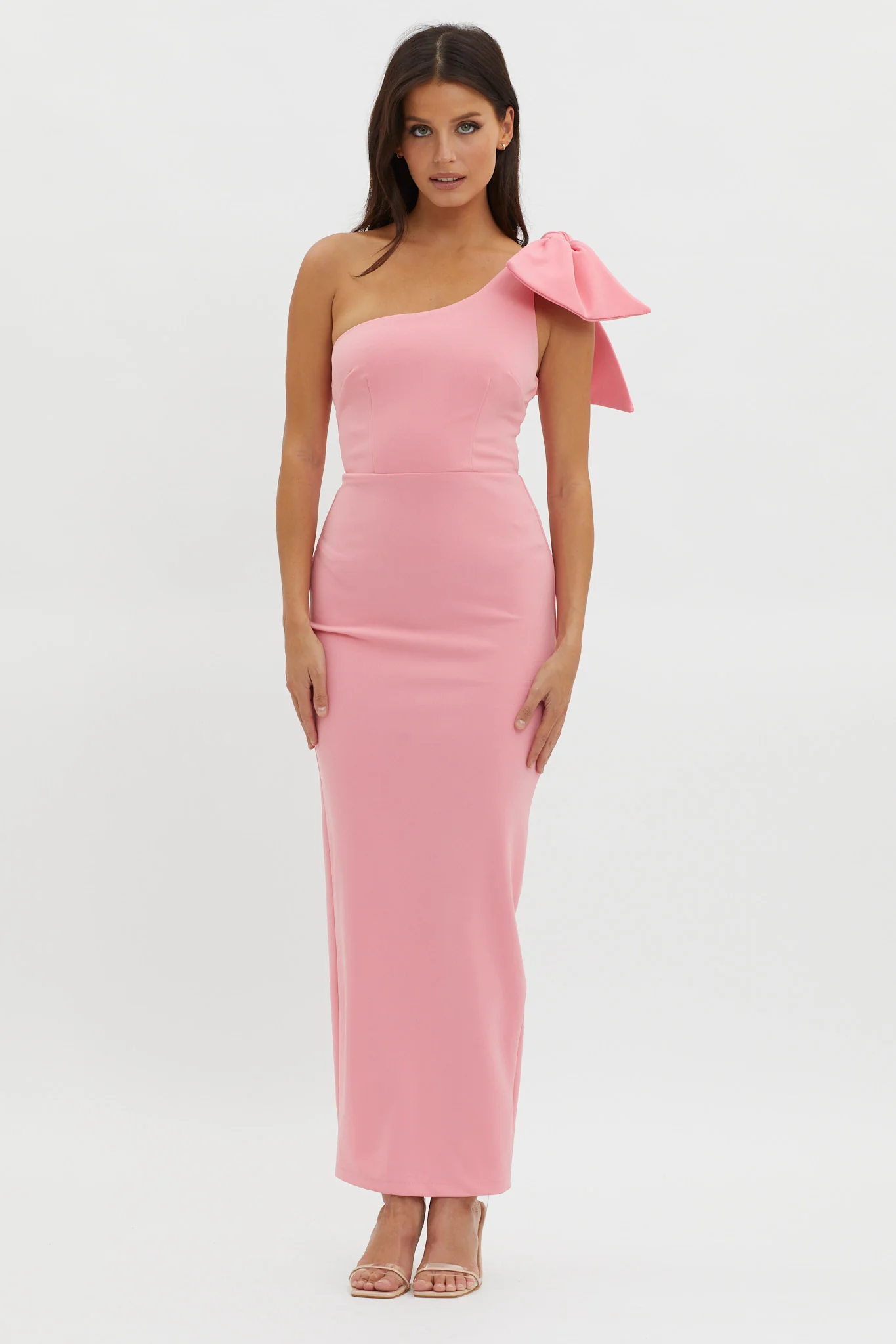 Tiffany One-Shoulder Bow Maxi Dress Pink - Image 5