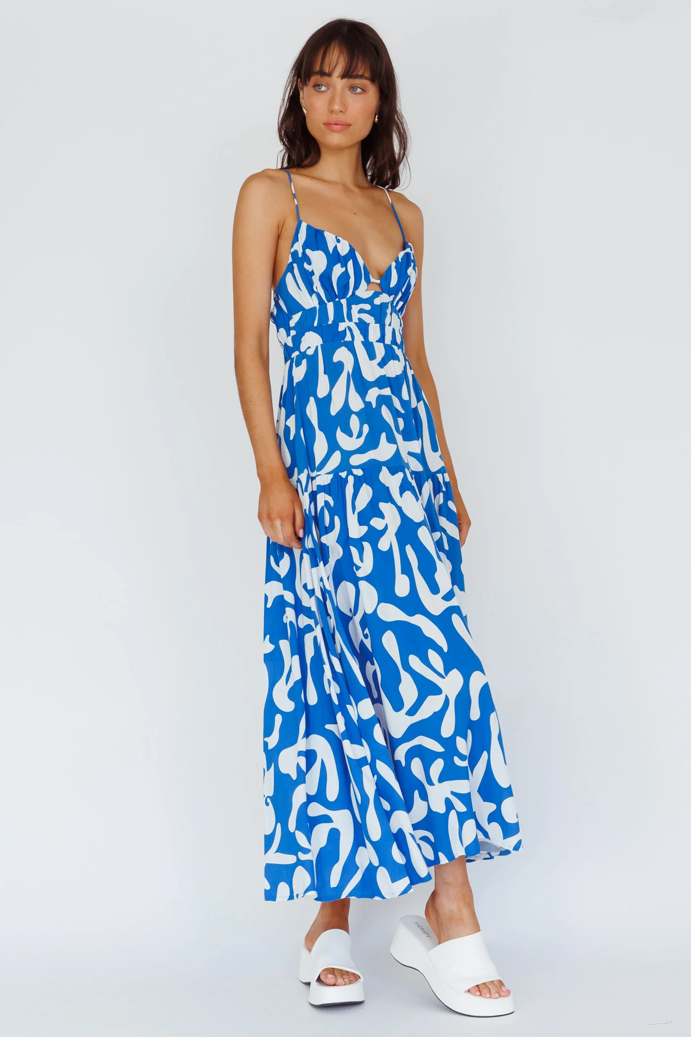 Tiffi Cami Strap Midi Dress Floral Blue - Image 3