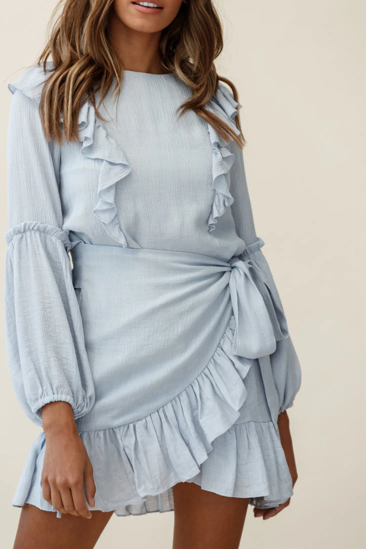 Tila Long Balloon Sleeve Wrap Front Dress Grey - Image 4