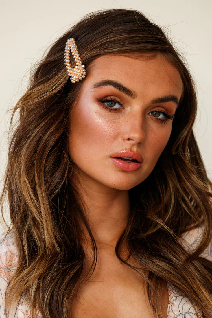 Tilly Beaded Oversized Barrette Champagne - Image 2