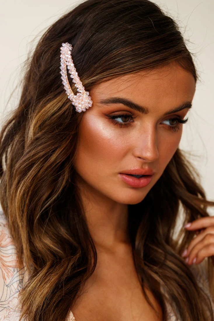 Tilly Beaded Oversized Barrette Pink - Image 2