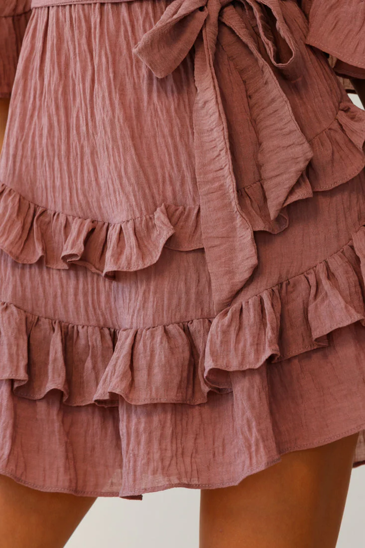 Time Will Tell Angel Sleeve Frill Detail Dress Antique Rose - Image 7