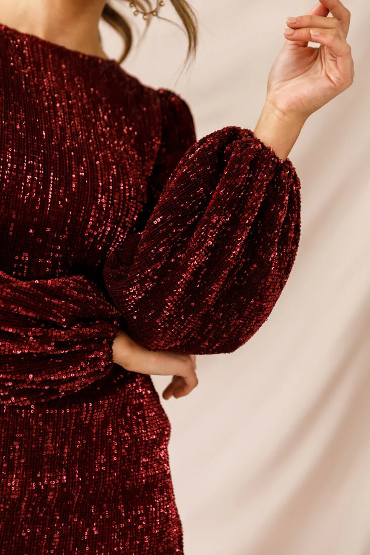 Tinsel Long Sleeve Sequin Mini Dress Plum - Image 4