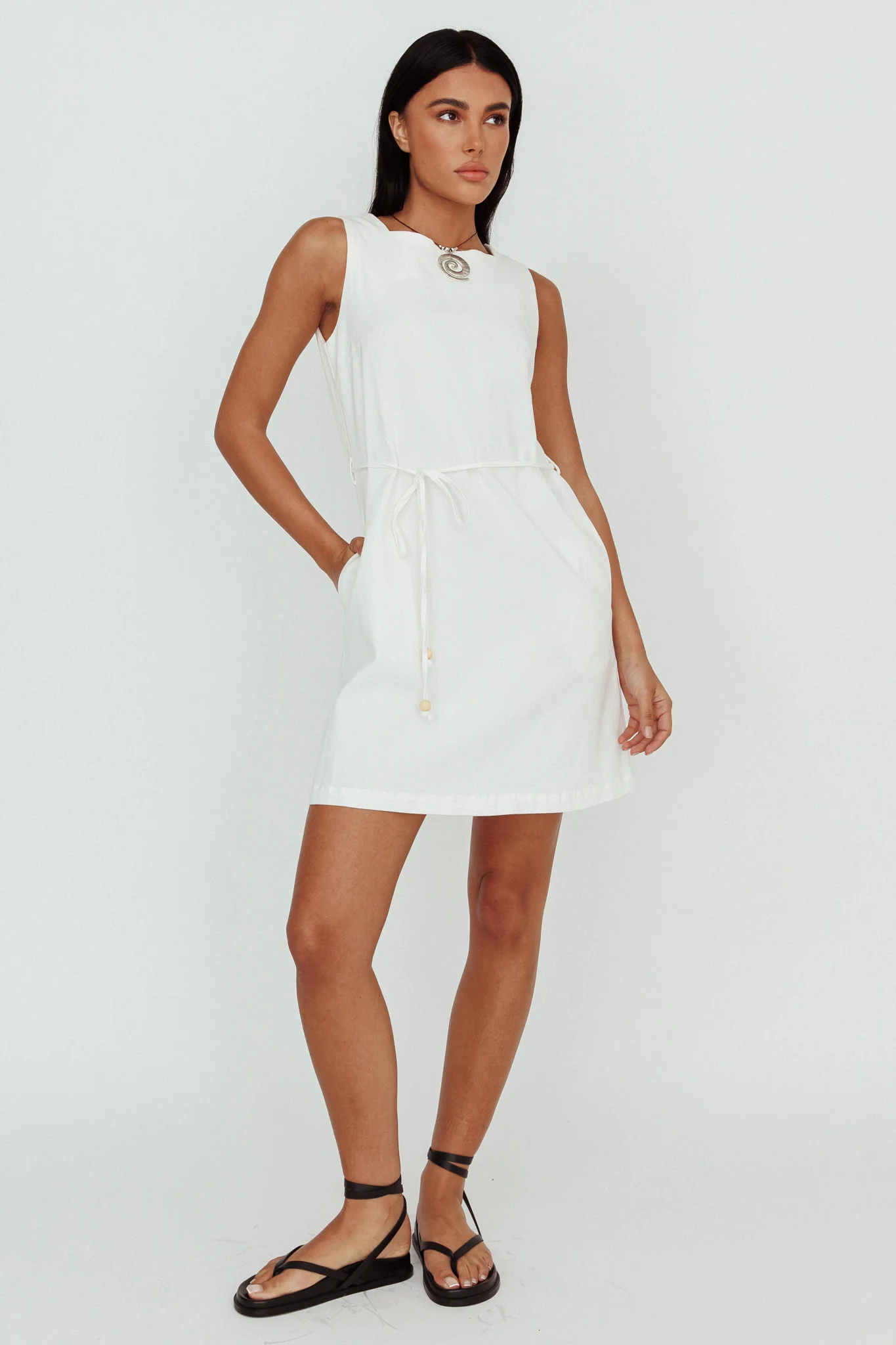 Tirzah Side Pocket Shift Dress White - Image 3