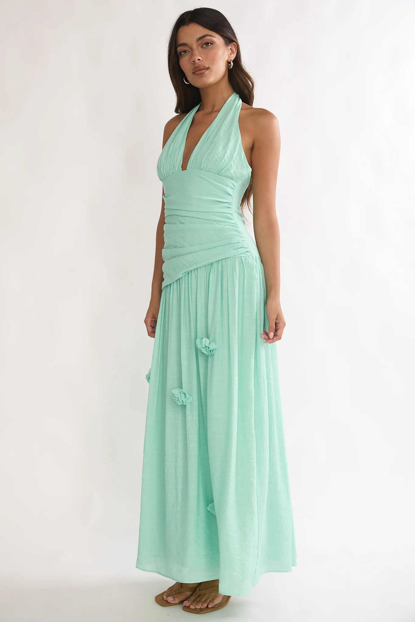 To The Sky Halterneck Maxi Dress Sage - Image 2
