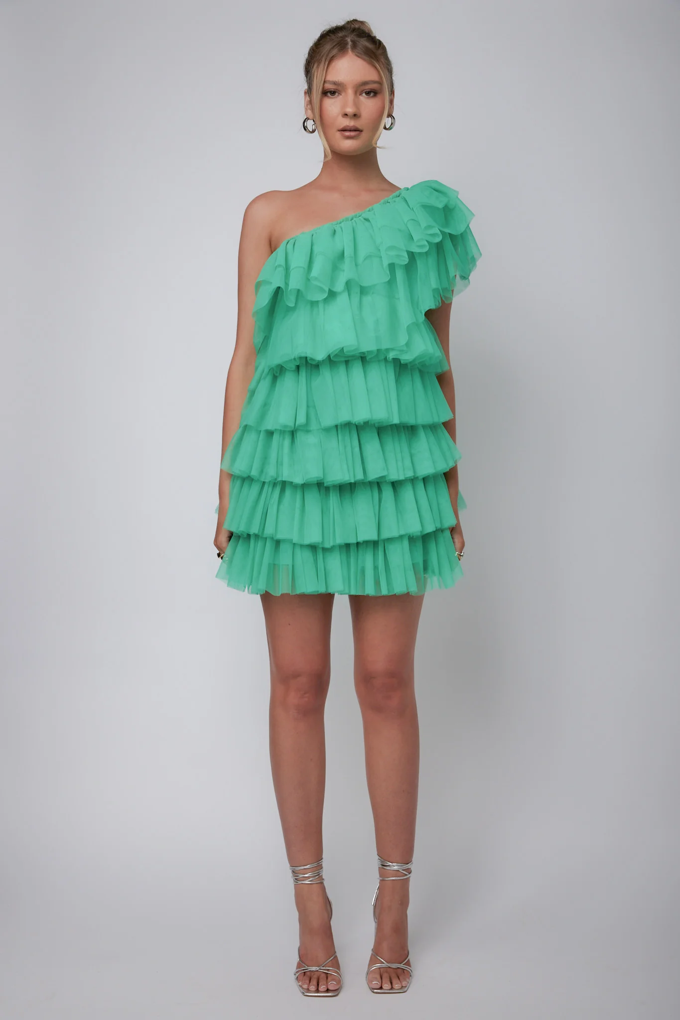 Tomi Layered Frill One-Shoulder Mini Dress Spearmint - Image 3