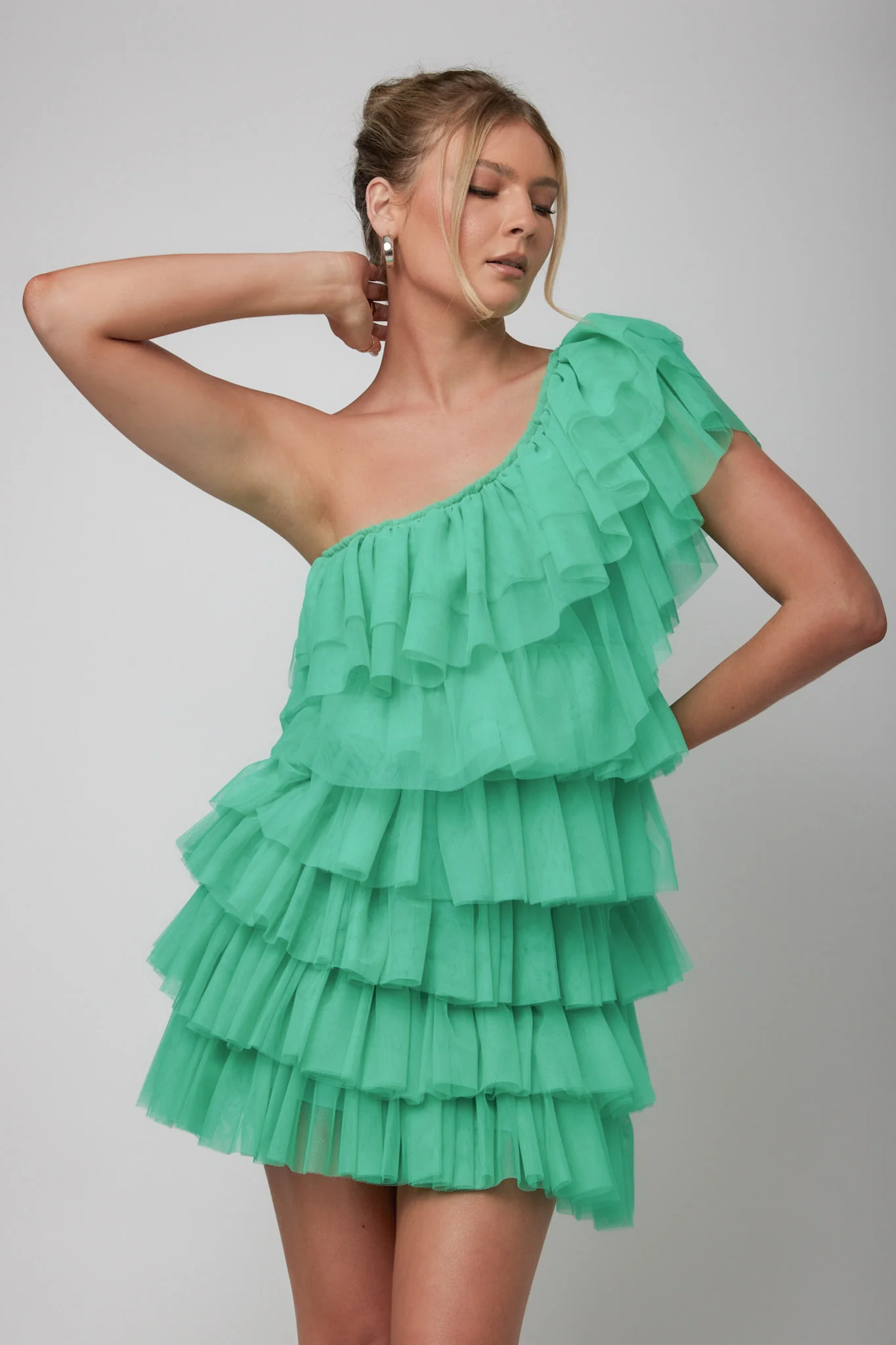 Tomi Layered Frill One-Shoulder Mini Dress Spearmint - Image 5