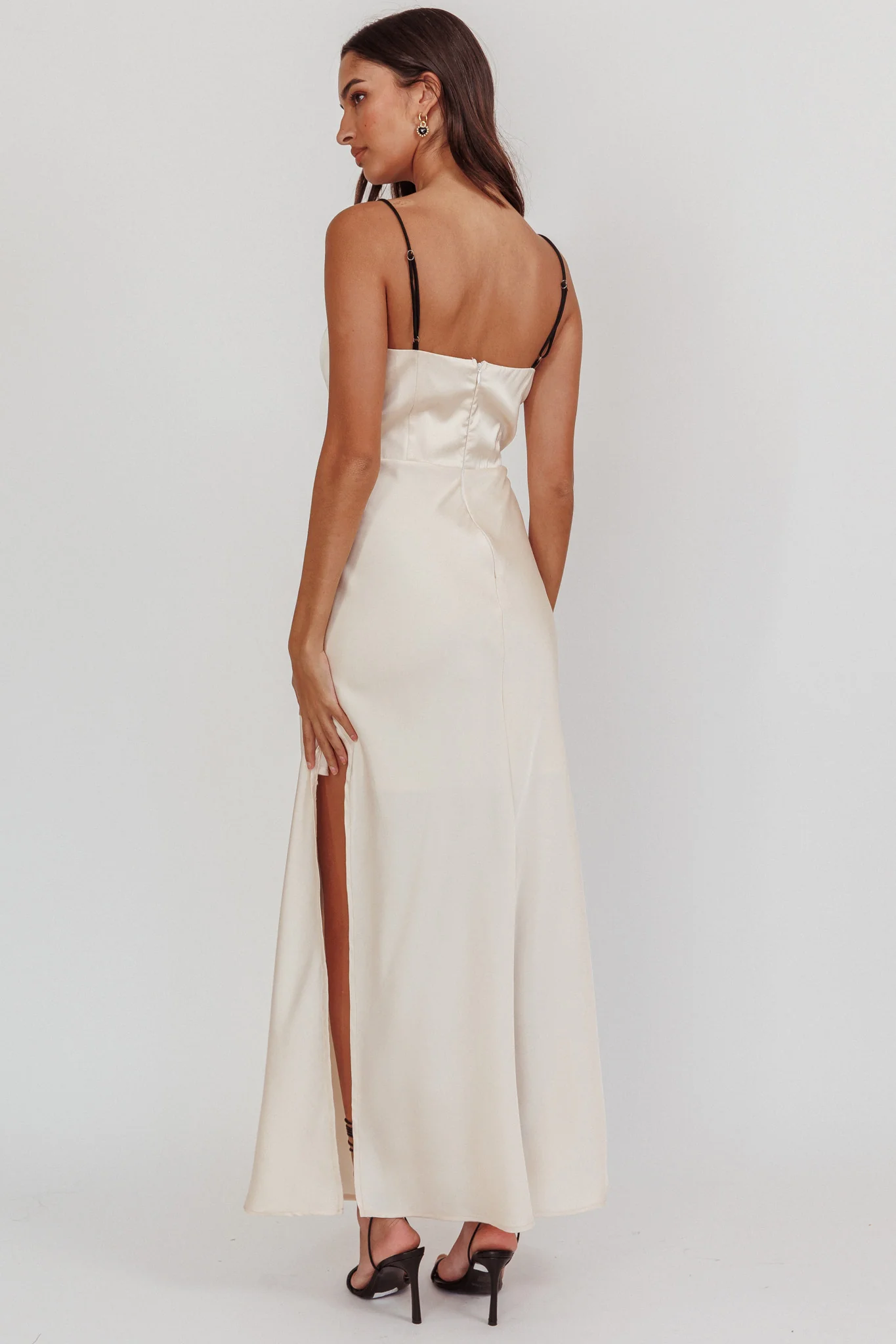 Tomorrow's Love Gathered Bow Neckline Maxi Dress Oyster - Image 2