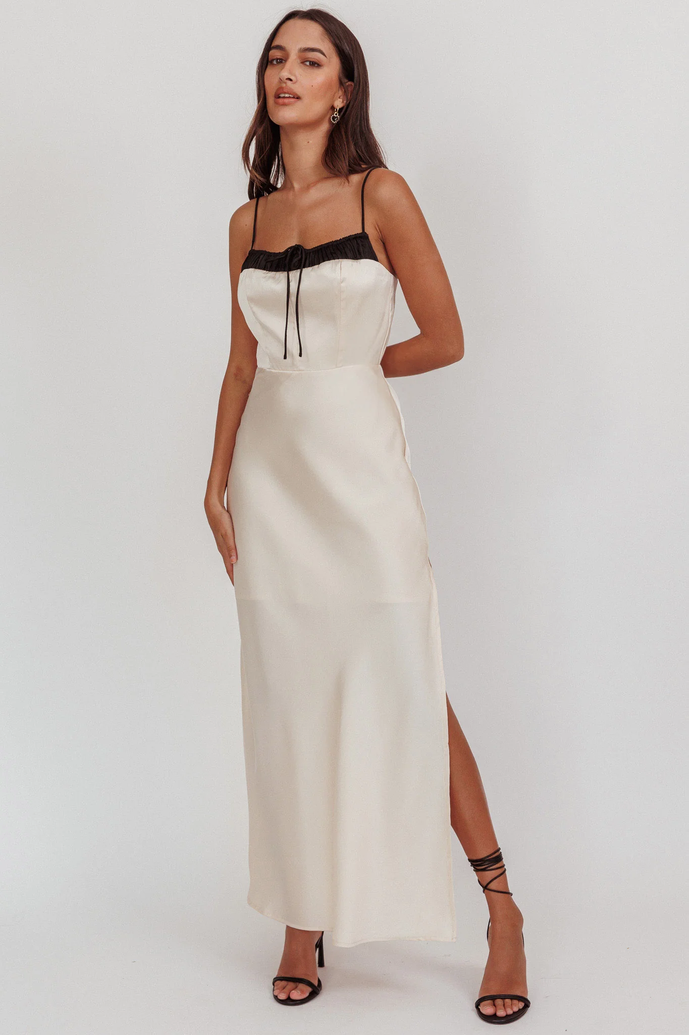 Tomorrow's Love Gathered Bow Neckline Maxi Dress Oyster - Image 3
