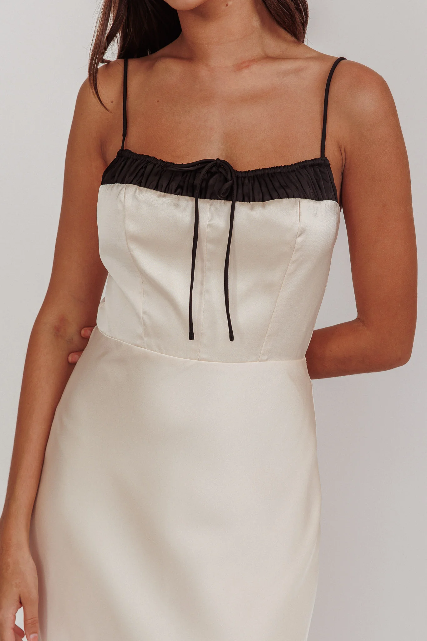 Tomorrow's Love Gathered Bow Neckline Maxi Dress Oyster - Image 4