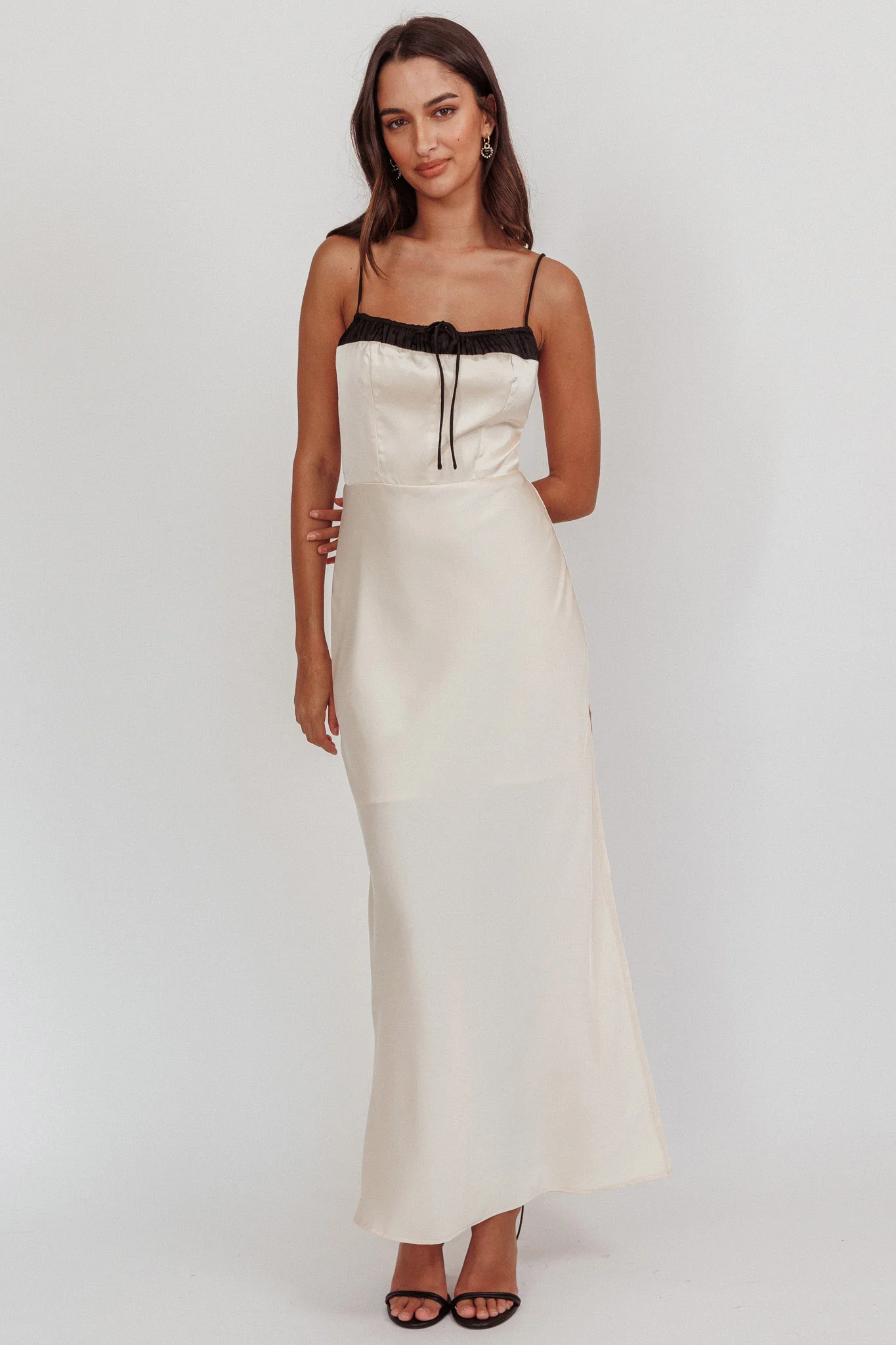 Tomorrow's Love Gathered Bow Neckline Maxi Dress Oyster - Image 5