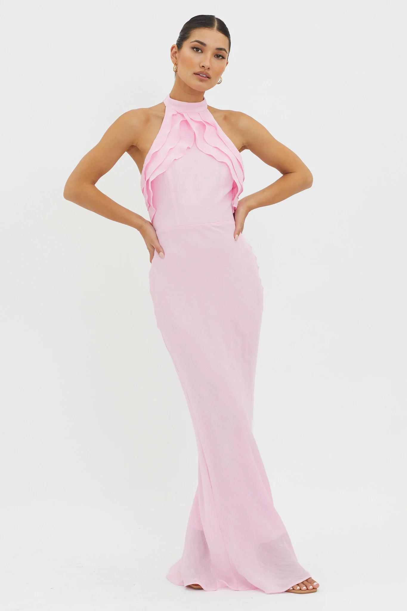 Topaz Skies Halterneck Ruffle Dress Pink - Image 5