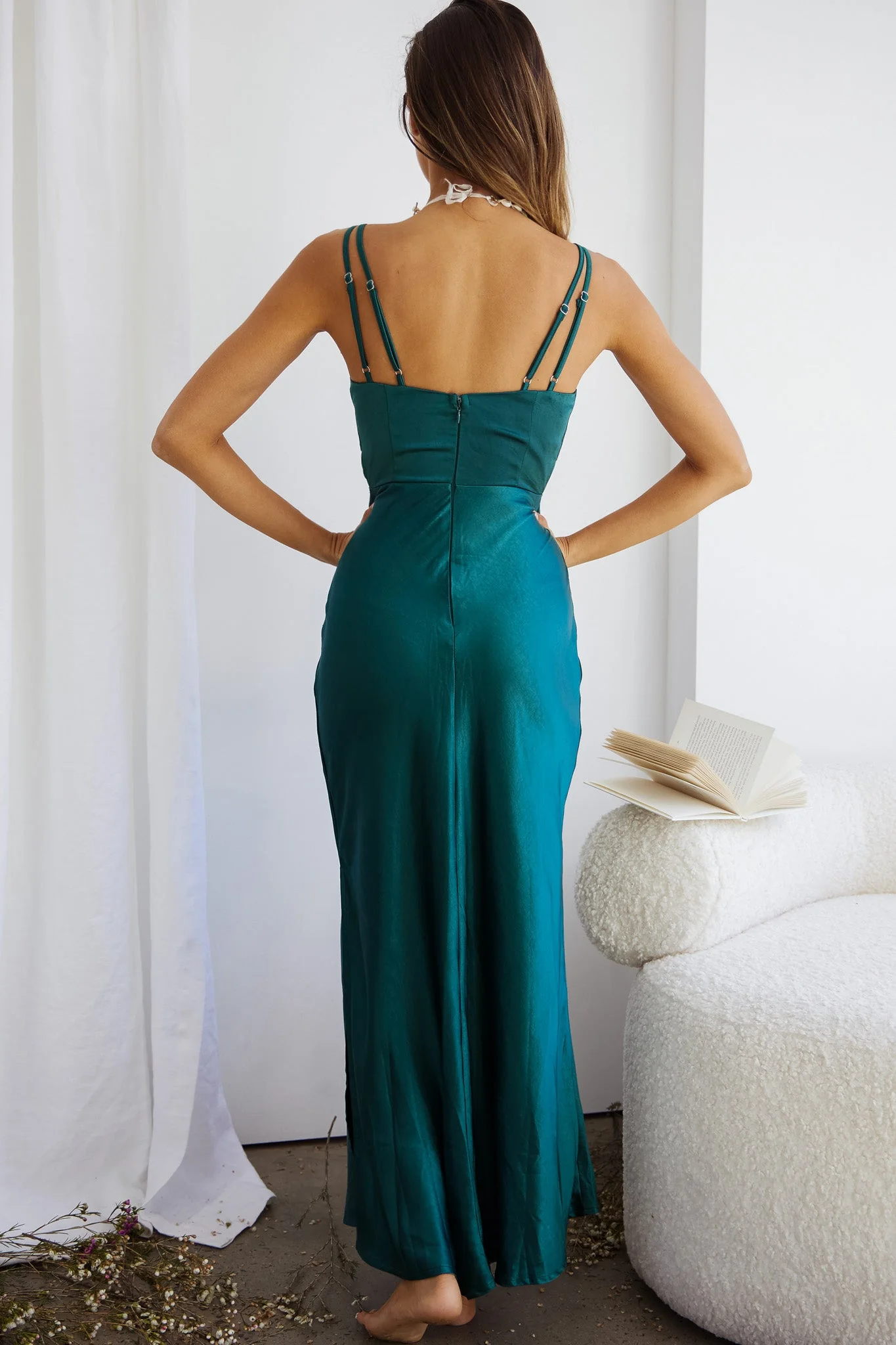 Torah Cut-Out Bodice Front Split Maxi Dress Forest Green - Image 2